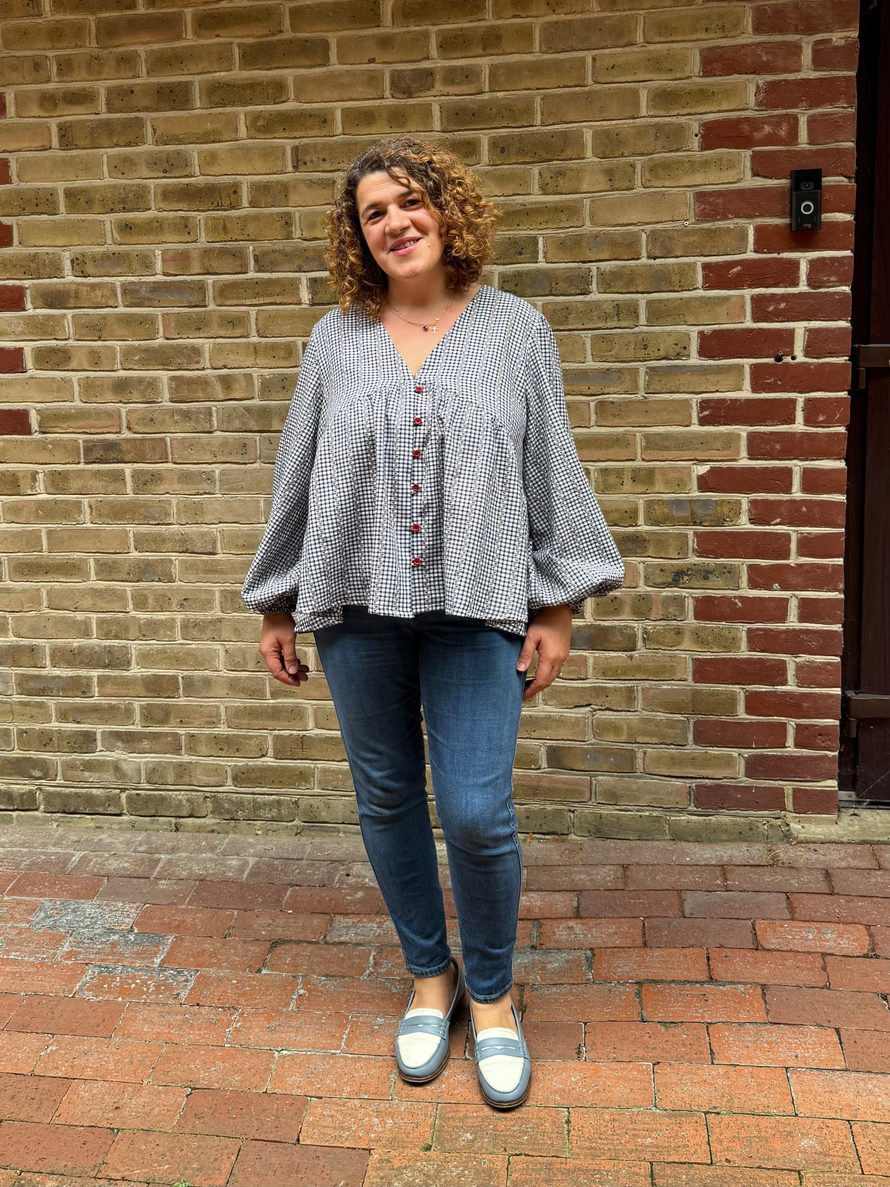Sewing Kit - Cousette Castagnette Blouse in Navy Gingham Cotton Jacquard