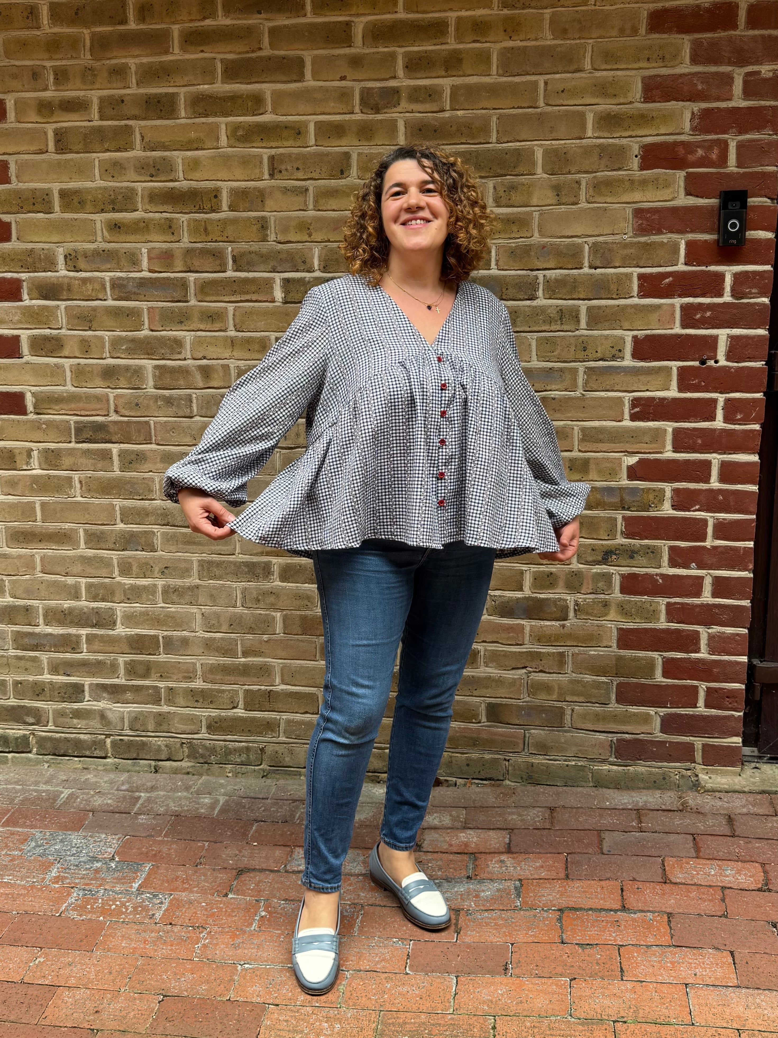 Sewing Kit - Cousette Castagnette Blouse in Navy Gingham Cotton Jacquard