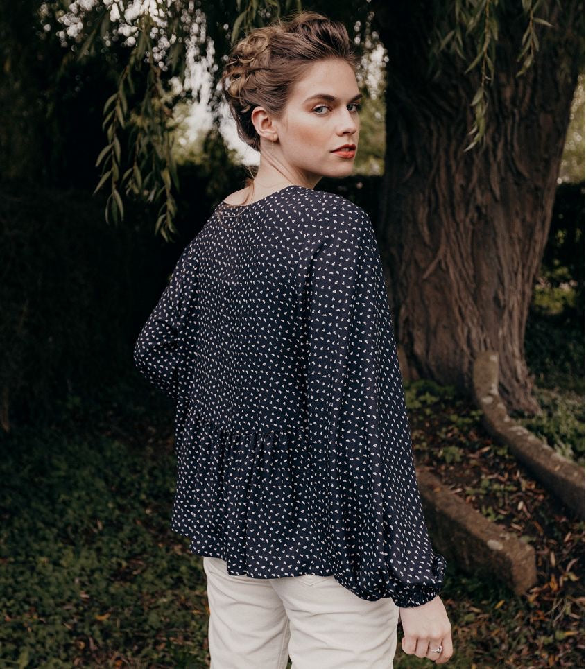 Sewing Kit - Cousette Castagnette Blouse in Navy Gingham Cotton Jacquard
