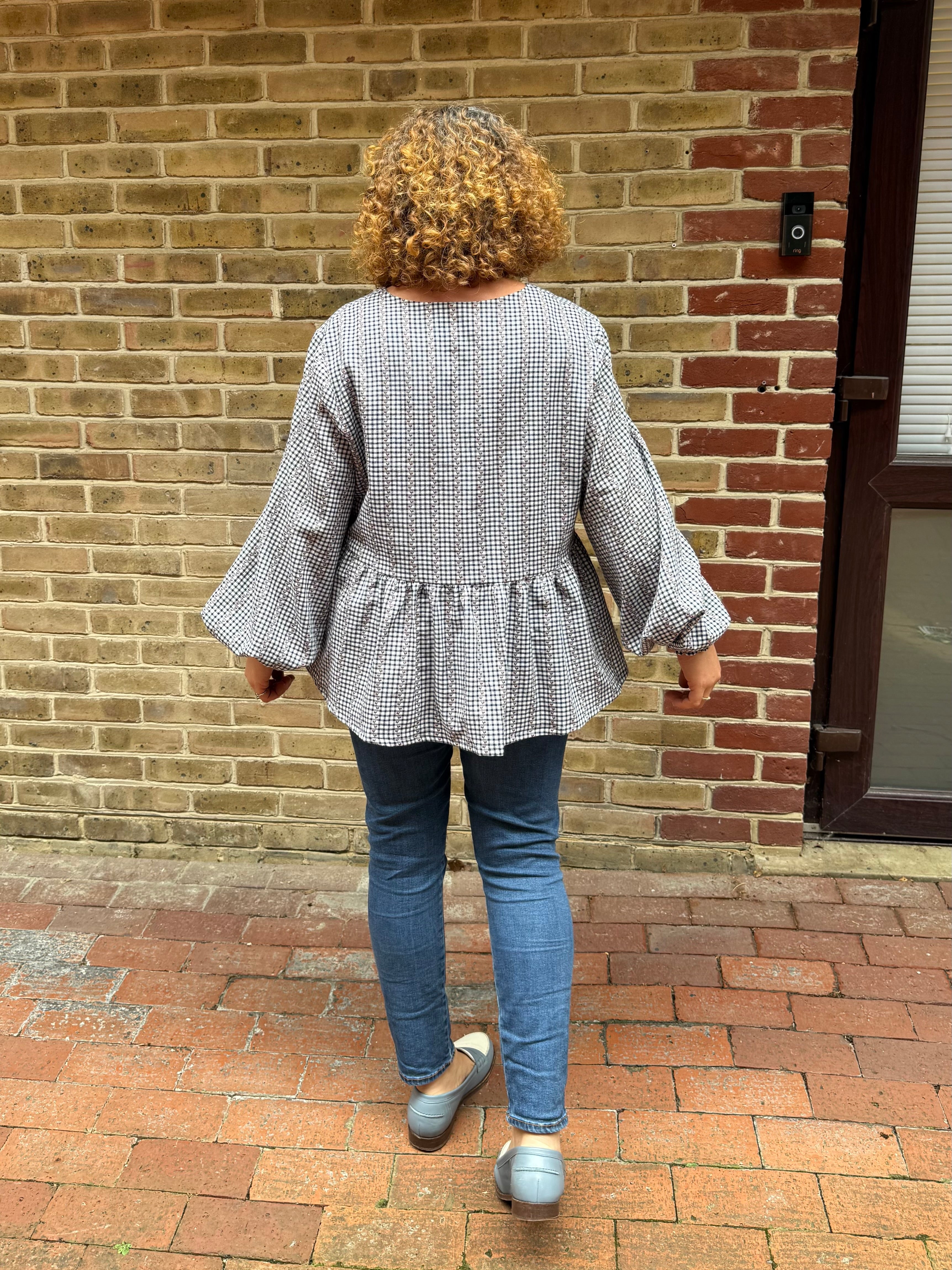 Sewing Kit - Cousette Castagnette Blouse in Navy Gingham Cotton Jacquard
