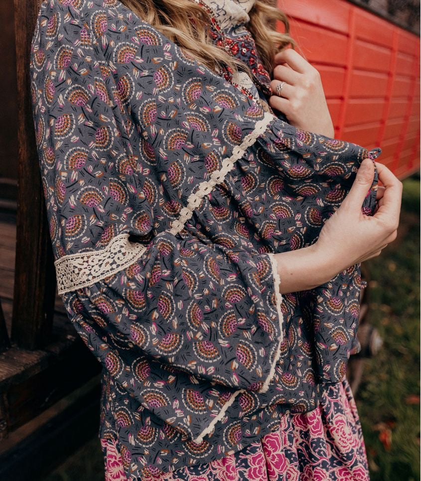 Sewing Kit - Cousette Castagnette Blouse in Navy Gingham Cotton Jacquard