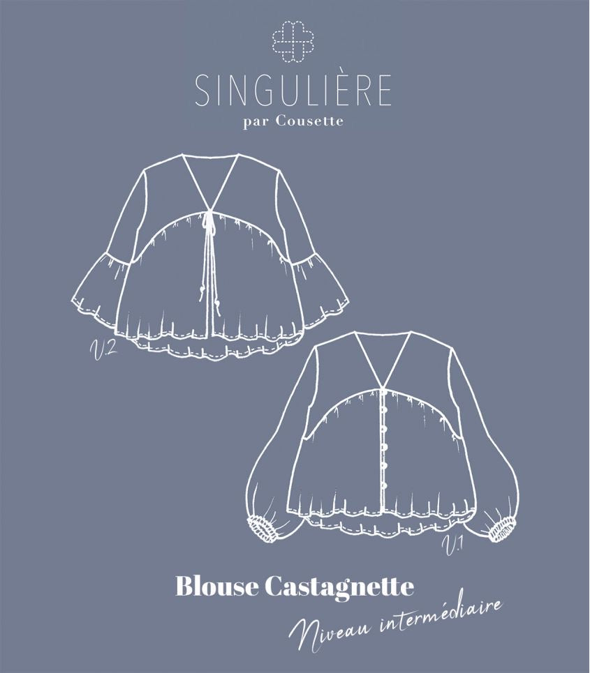 Sewing Kit - Cousette Castagnette Blouse in Navy Gingham Cotton Jacquard