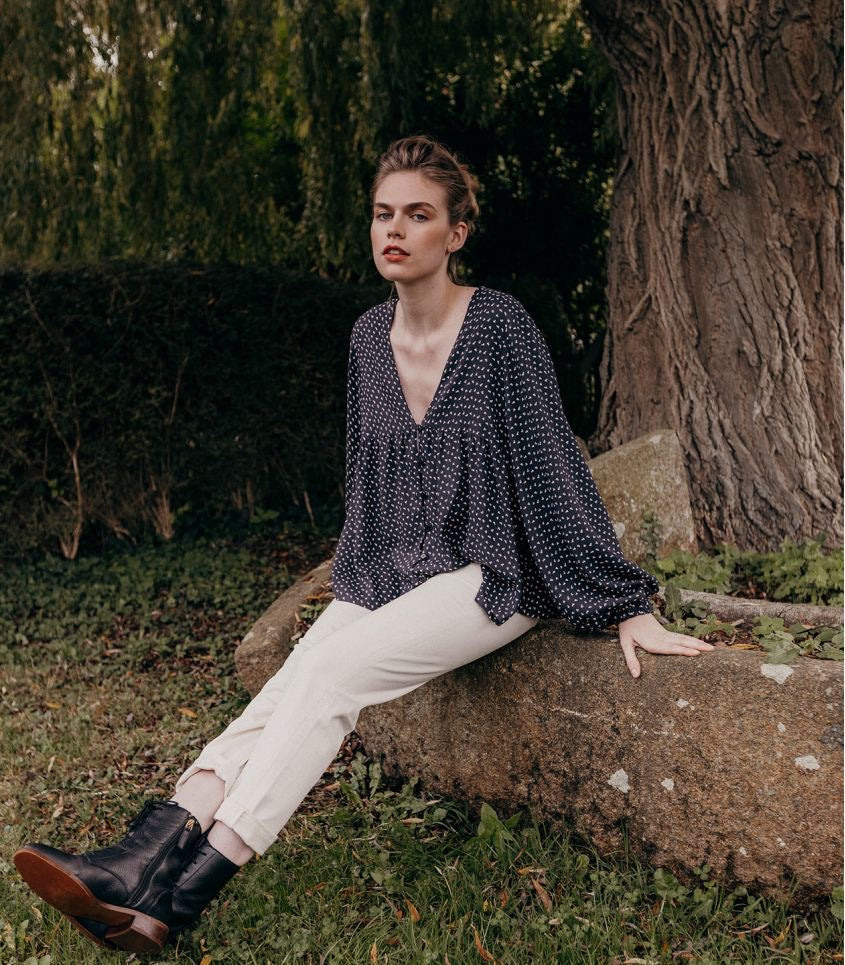 Sewing Kit - Cousette Castagnette Blouse in Navy Gingham Cotton Jacquard