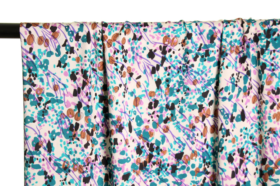 REMNANT 2.3 Metres -Atelier Jupe - Off White Viscose with Small Paint Print Fabric
