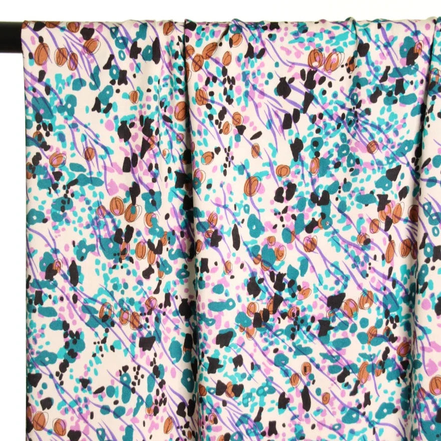 REMNANT 2.3 Metres -Atelier Jupe - Off White Viscose with Small Paint Print Fabric