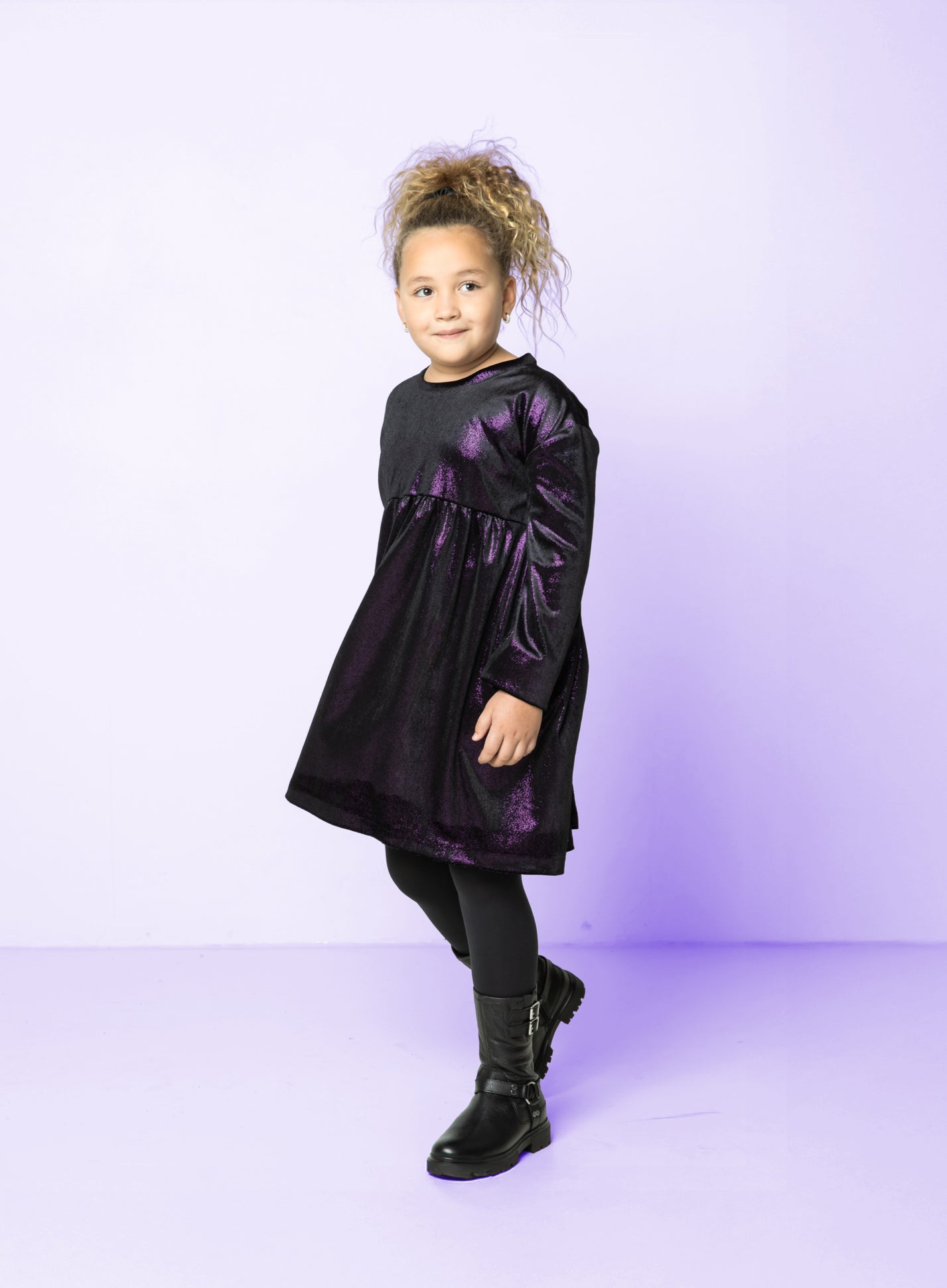 Sparkle Purple Velour / Velvet Fabric with Foil