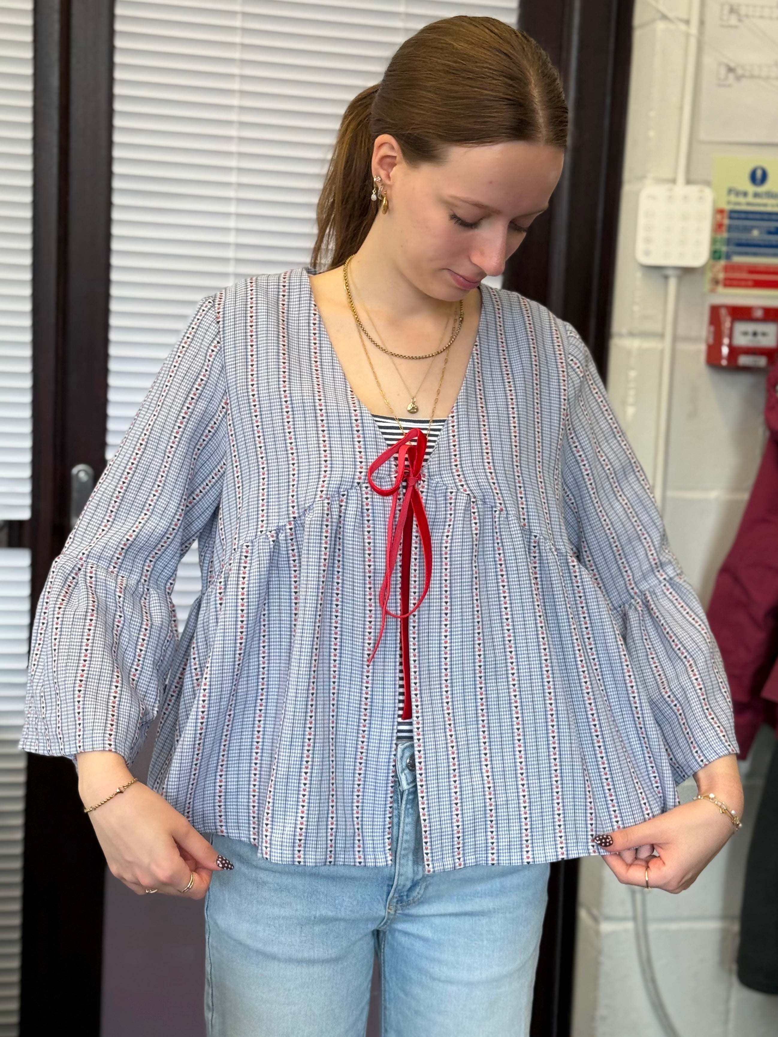 Sewing Kit - Cousette Castagnette Blouse in Navy Gingham Cotton Jacquard