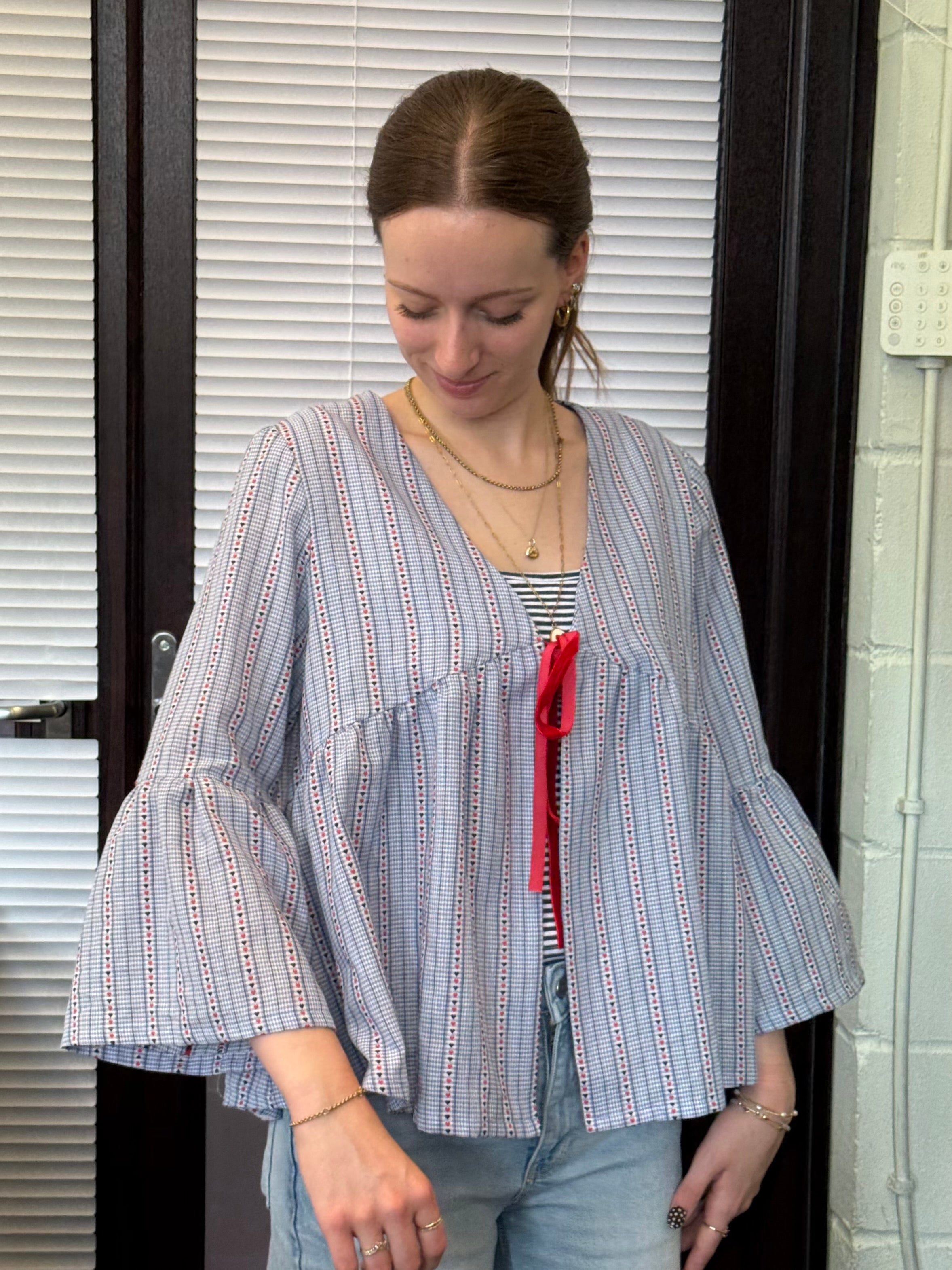 Sewing Kit - Cousette Castagnette Blouse in Navy Gingham Cotton Jacquard
