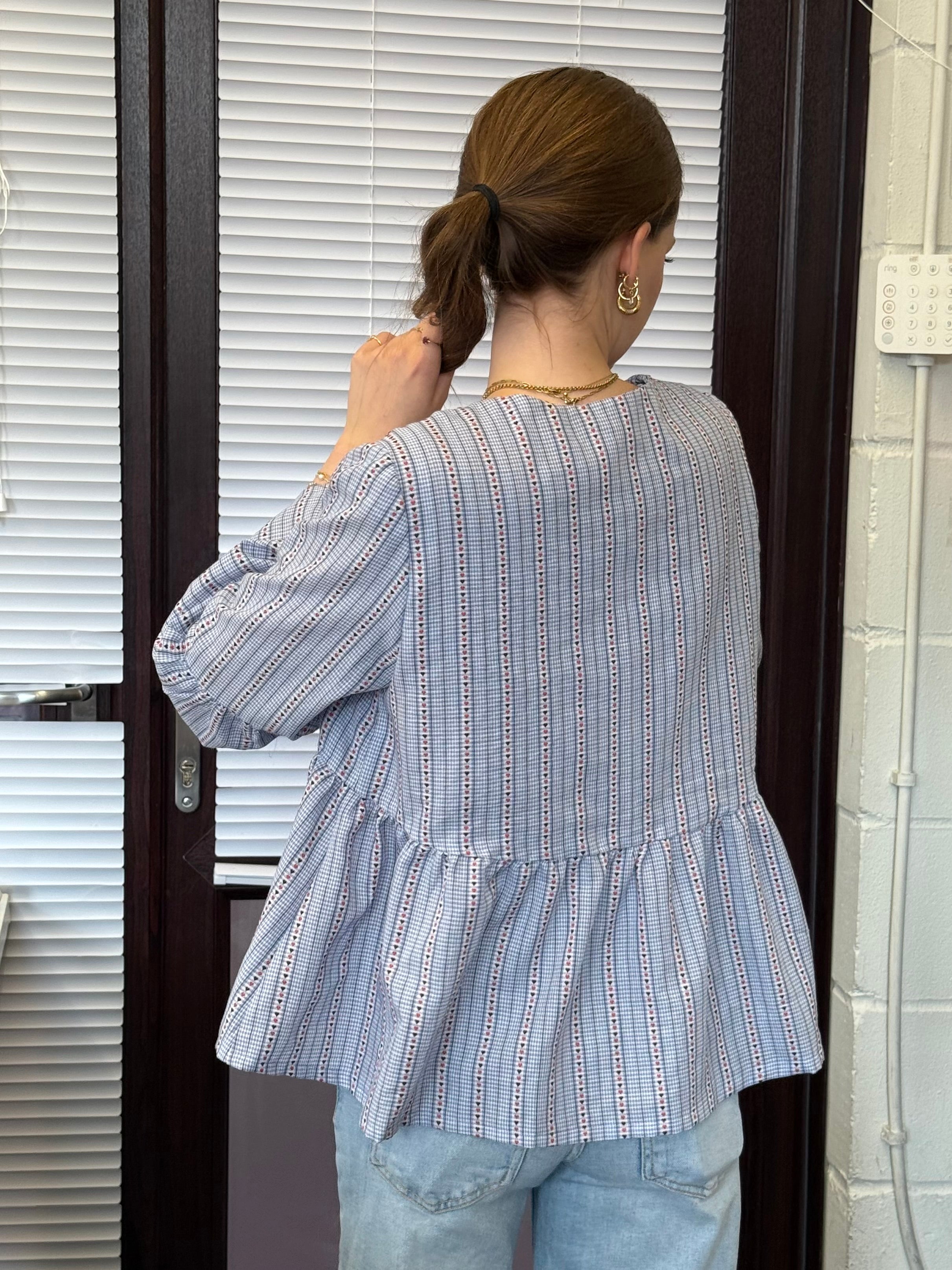 Sewing Kit - Cousette Castagnette Blouse in Navy Gingham Cotton Jacquard