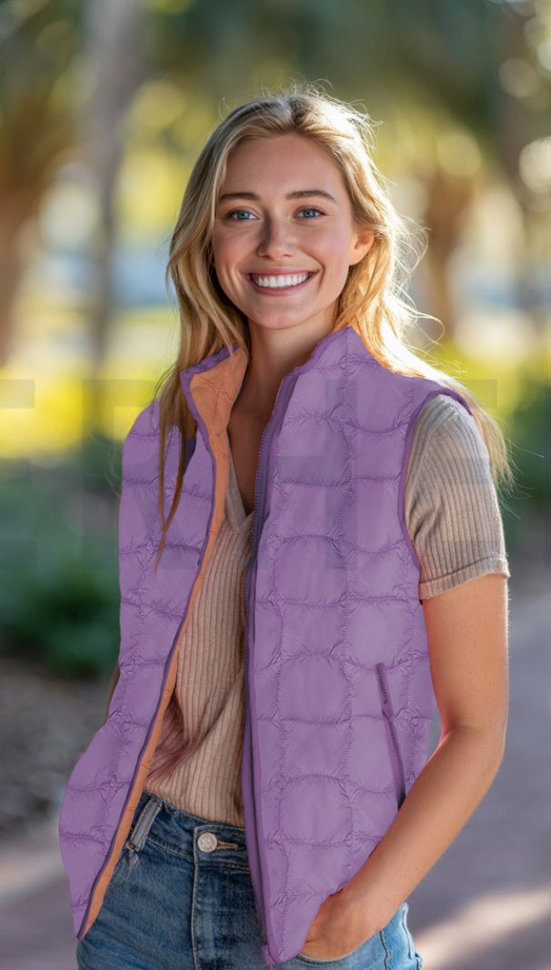 Lilac & Apricot Graphic Quilted Puffer Fabric