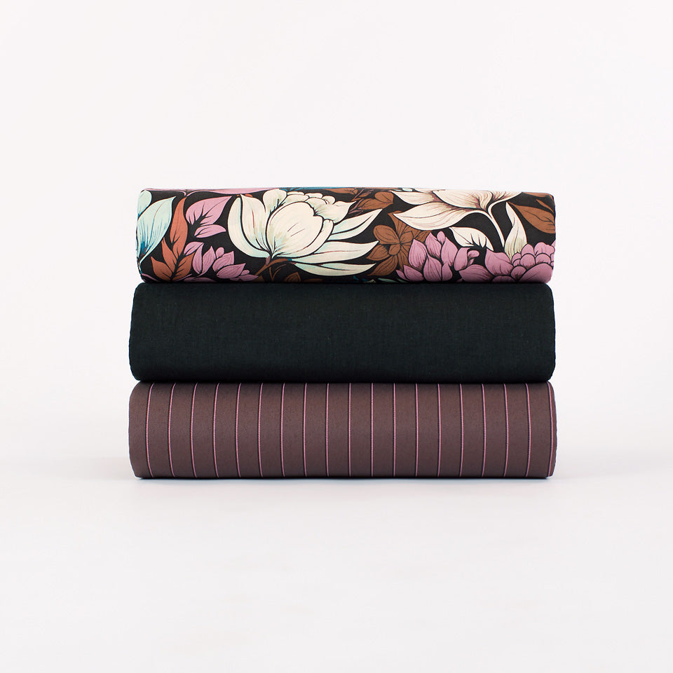 REMNANT 2.15 Metres - See You At Six - Lines 2N Raisin Purple Cotton Canvas Gabardine Twill