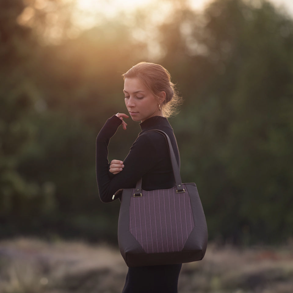 REMNANT 2.15 Metres - See You At Six - Lines 2N Raisin Purple Cotton Canvas Gabardine Twill
