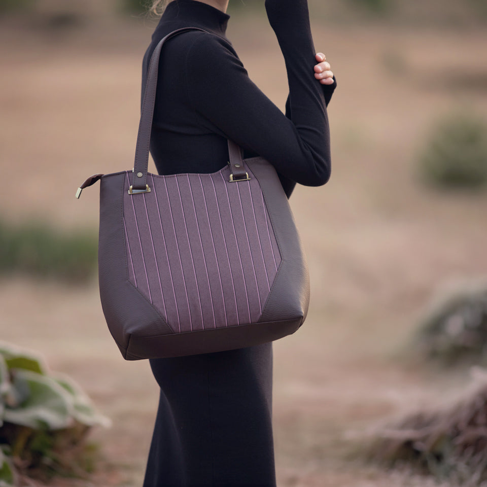 REMNANT 2.15 Metres - See You At Six - Lines 2N Raisin Purple Cotton Canvas Gabardine Twill