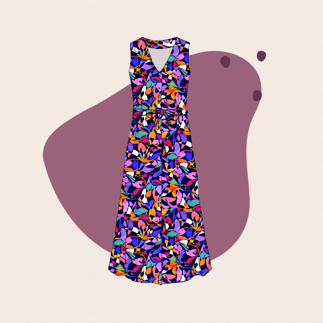Summer Party - Rainbow Leaves Navy Viscose Fabric