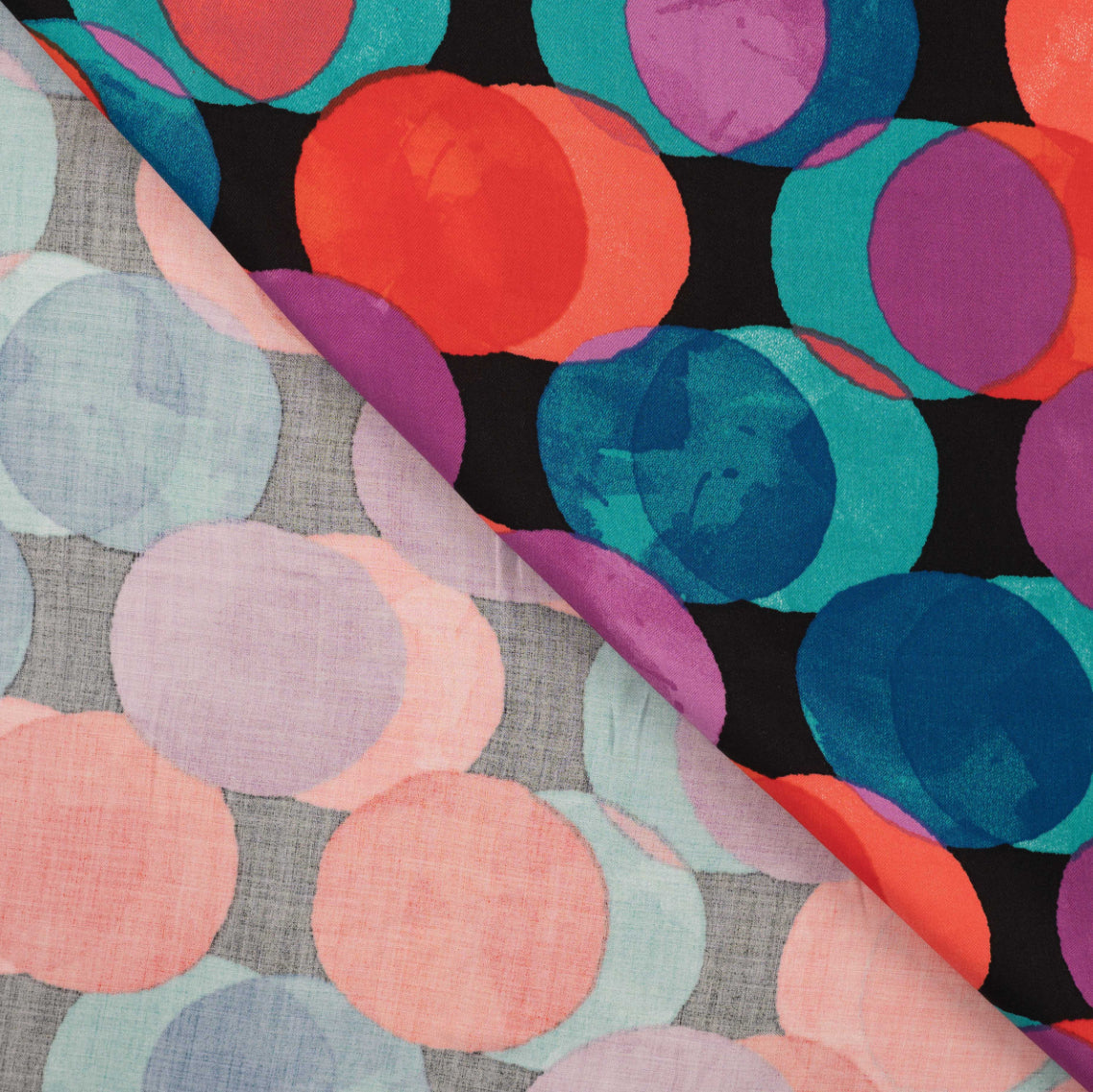 REMNANT 0.89 Metre - Watercolour Dots in Pink and Blue Viscose Sateen Fabric.
