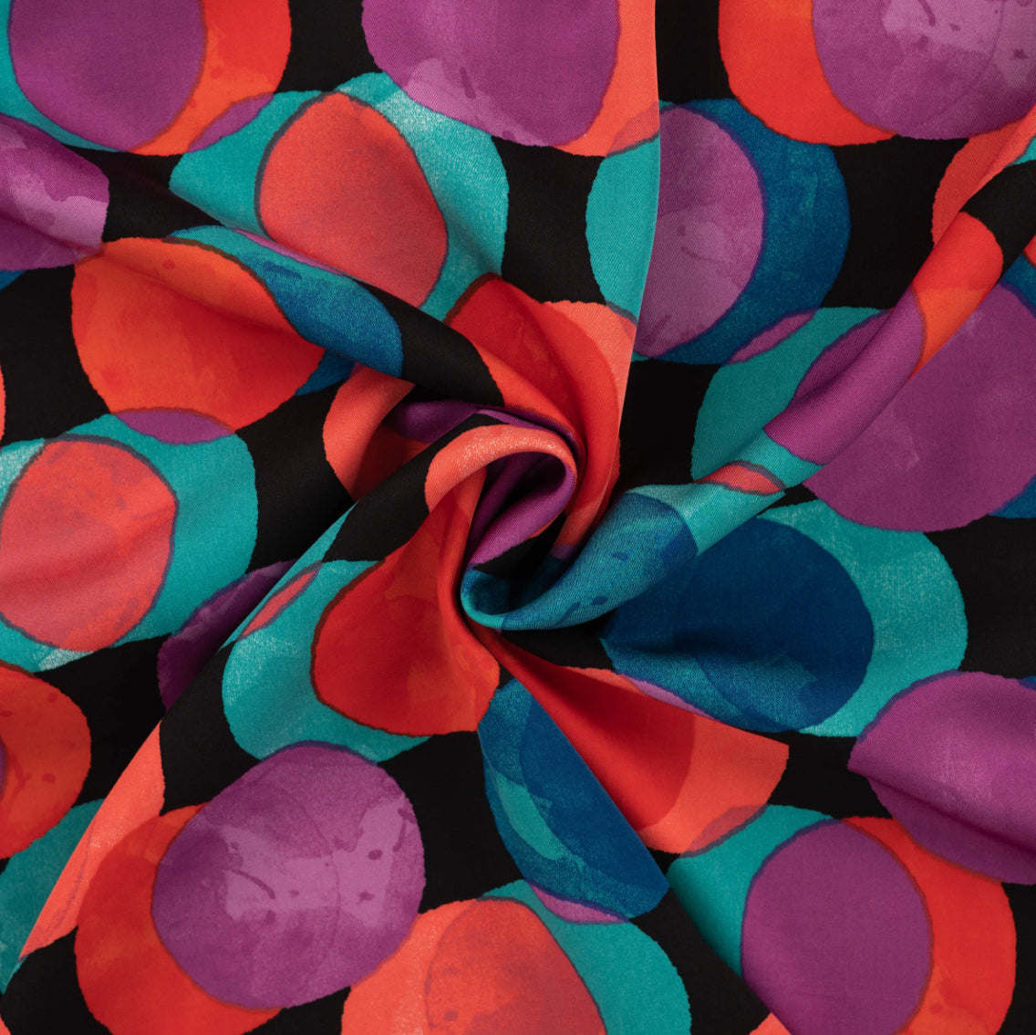 Watercolour Dots in Pink and Blue Viscose Sateen Fabric