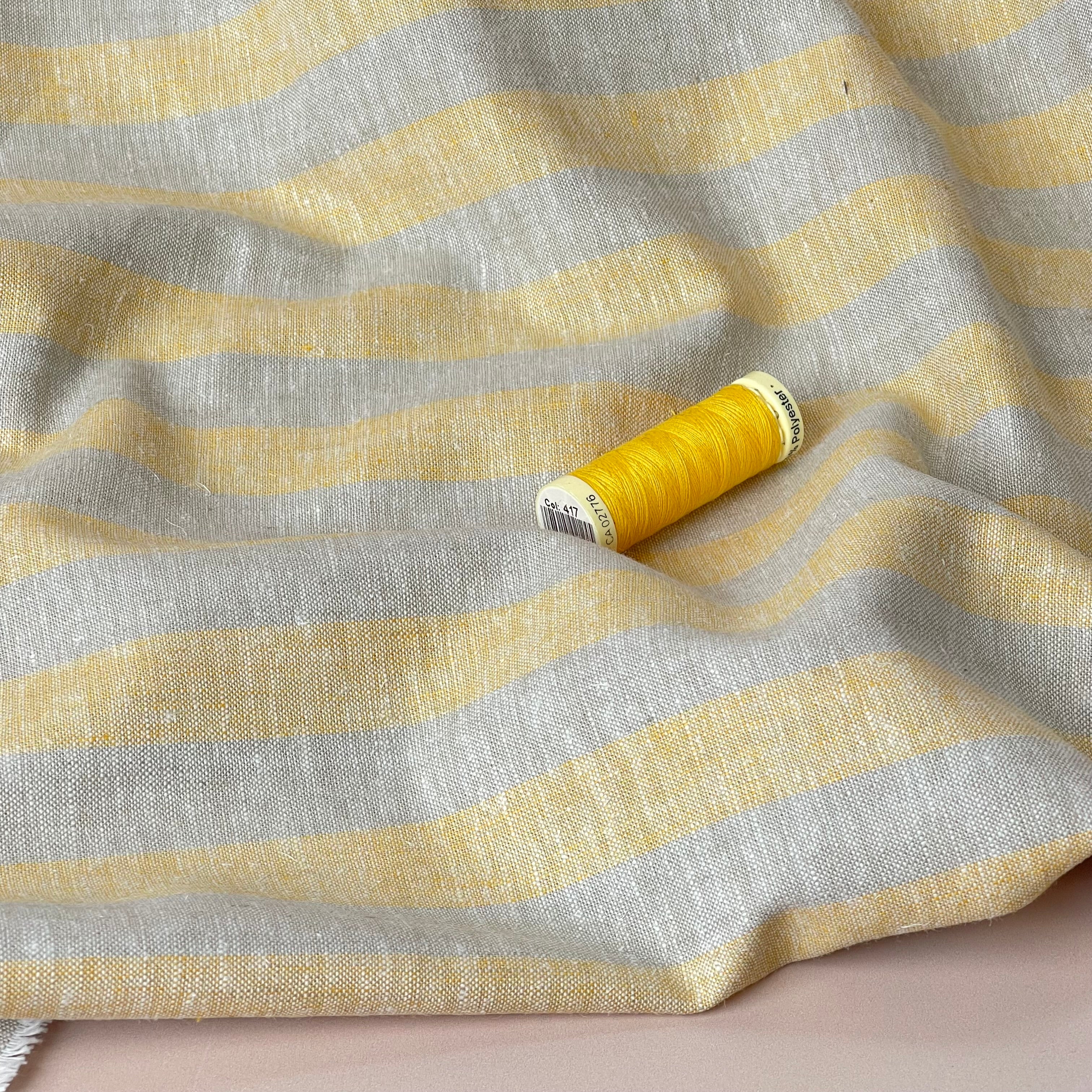 Wide Yellow Stripes Yarn Dyed Melange Linen Cotton Fabric