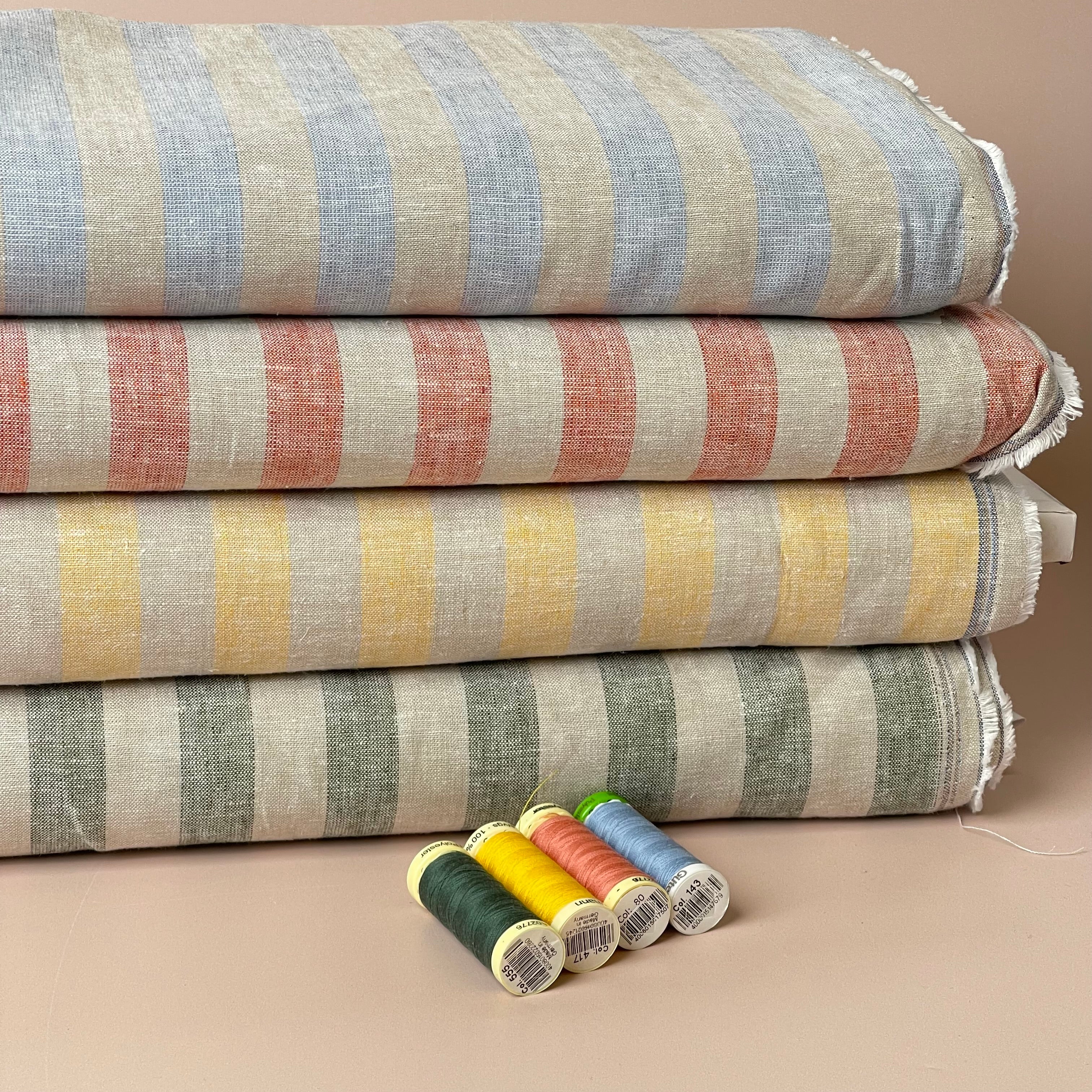 Wide Yellow Stripes Yarn Dyed Melange Linen Cotton Fabric