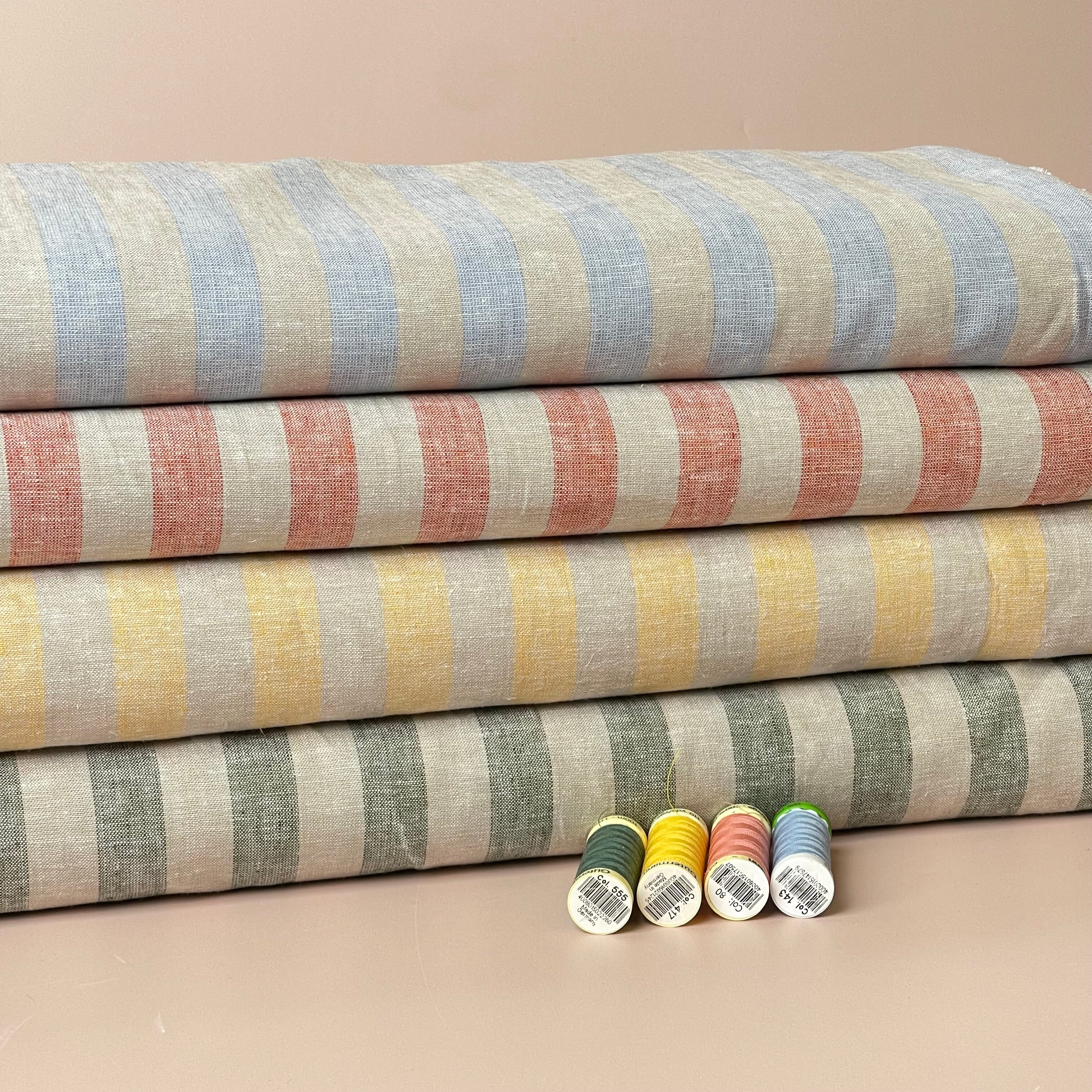 Wide Yellow Stripes Yarn Dyed Melange Linen Cotton Fabric