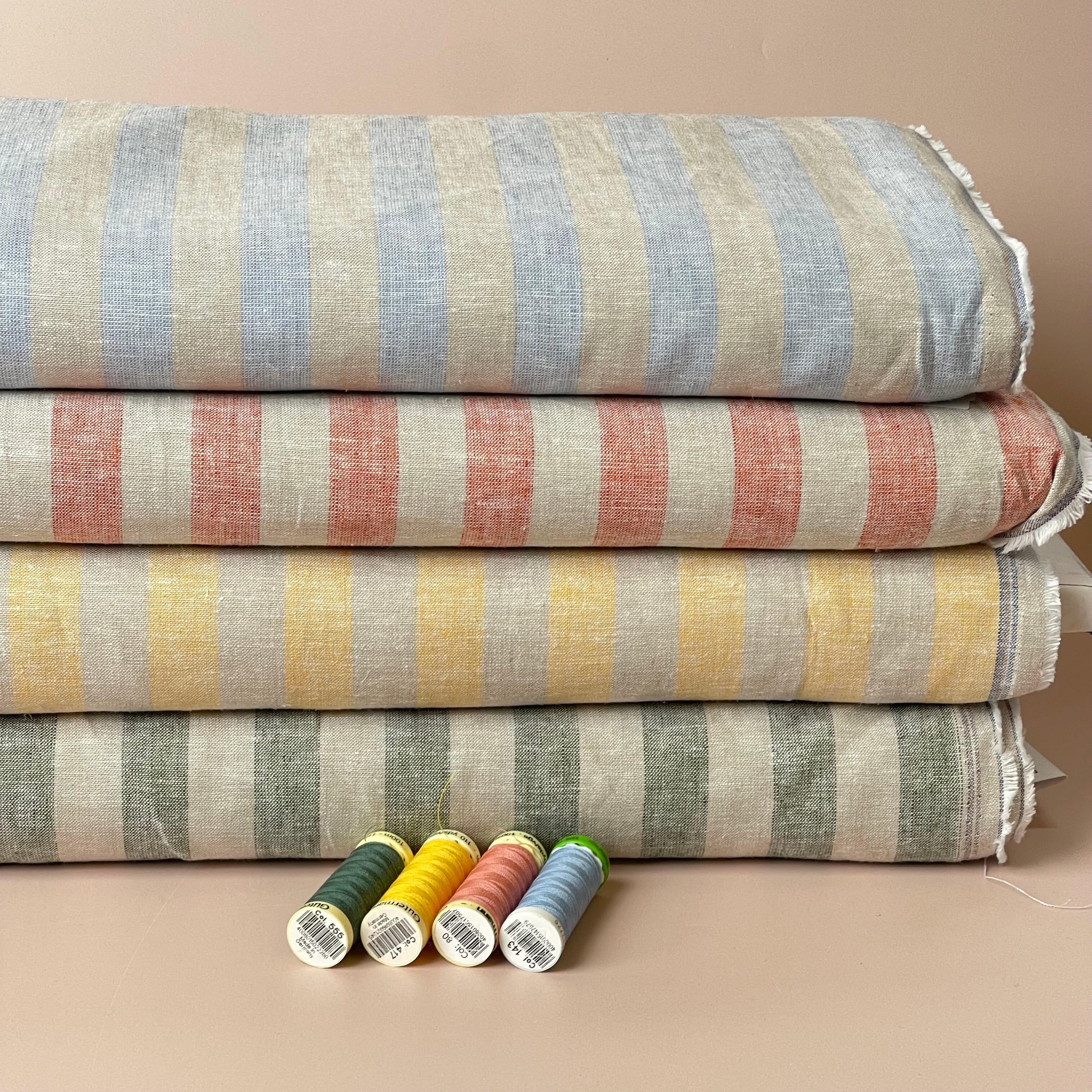 Wide Yellow Stripes Yarn Dyed Melange Linen Cotton Fabric