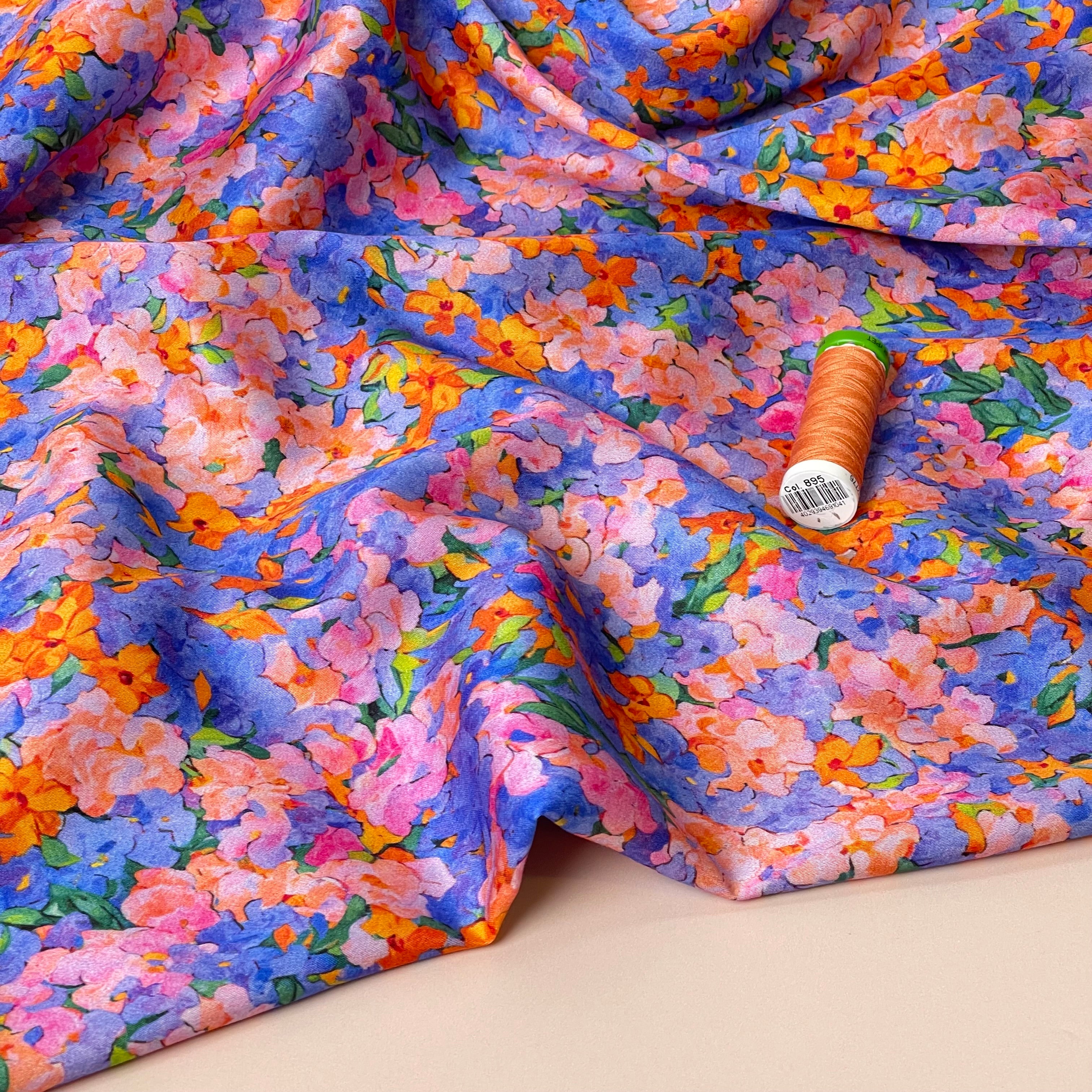 Evening Flowers Viscose Sateen Fabric