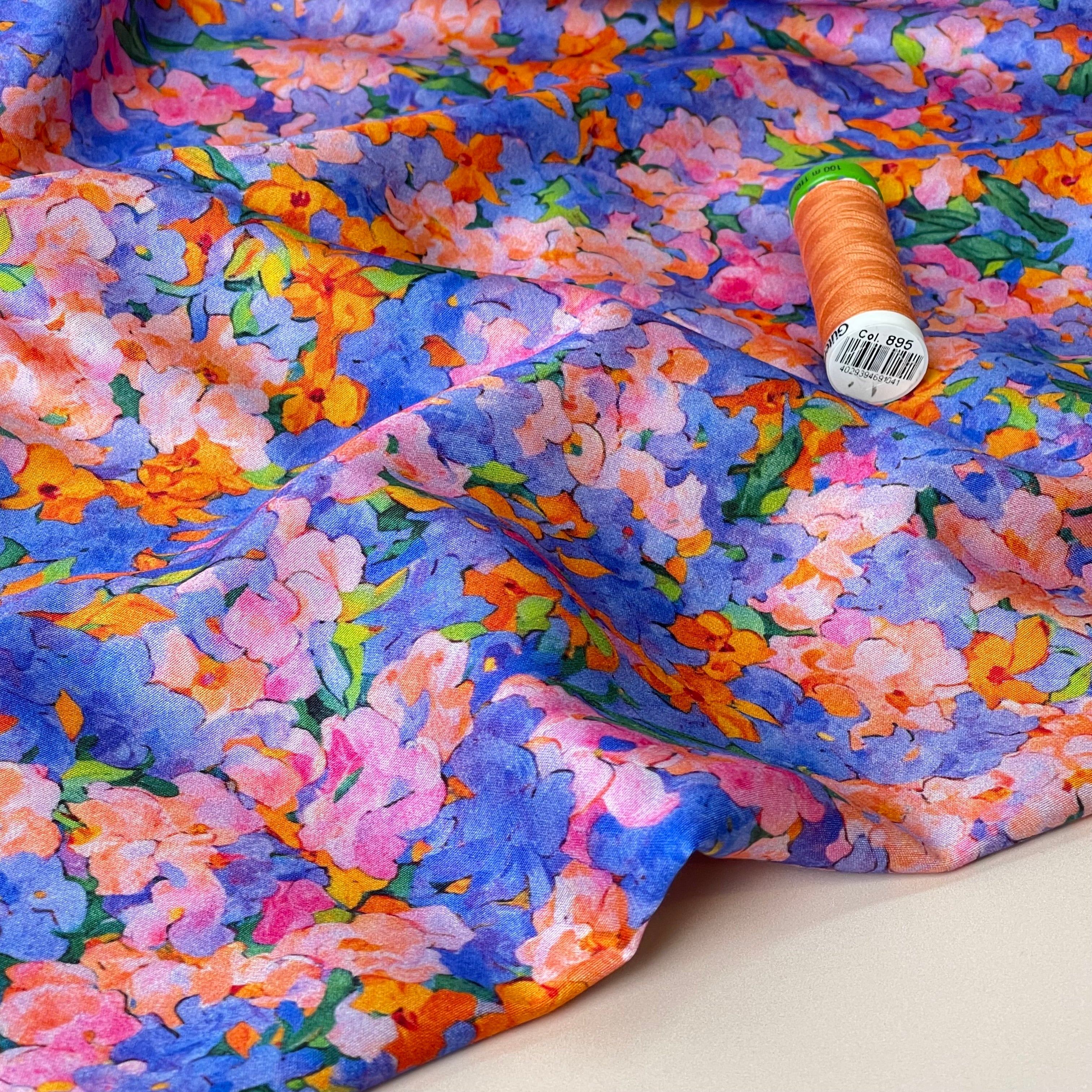Evening Flowers Viscose Sateen Fabric