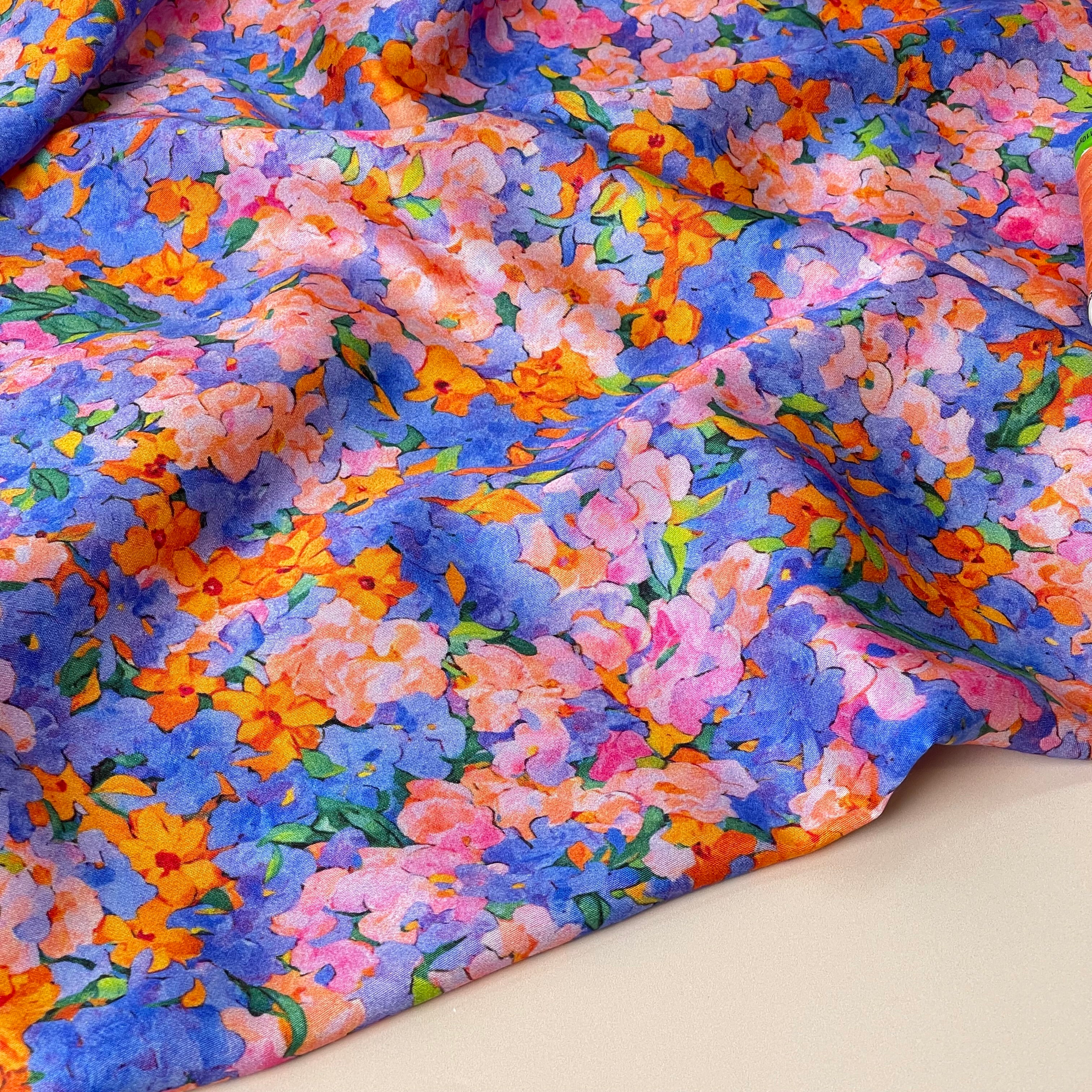 Evening Flowers Viscose Sateen Fabric
