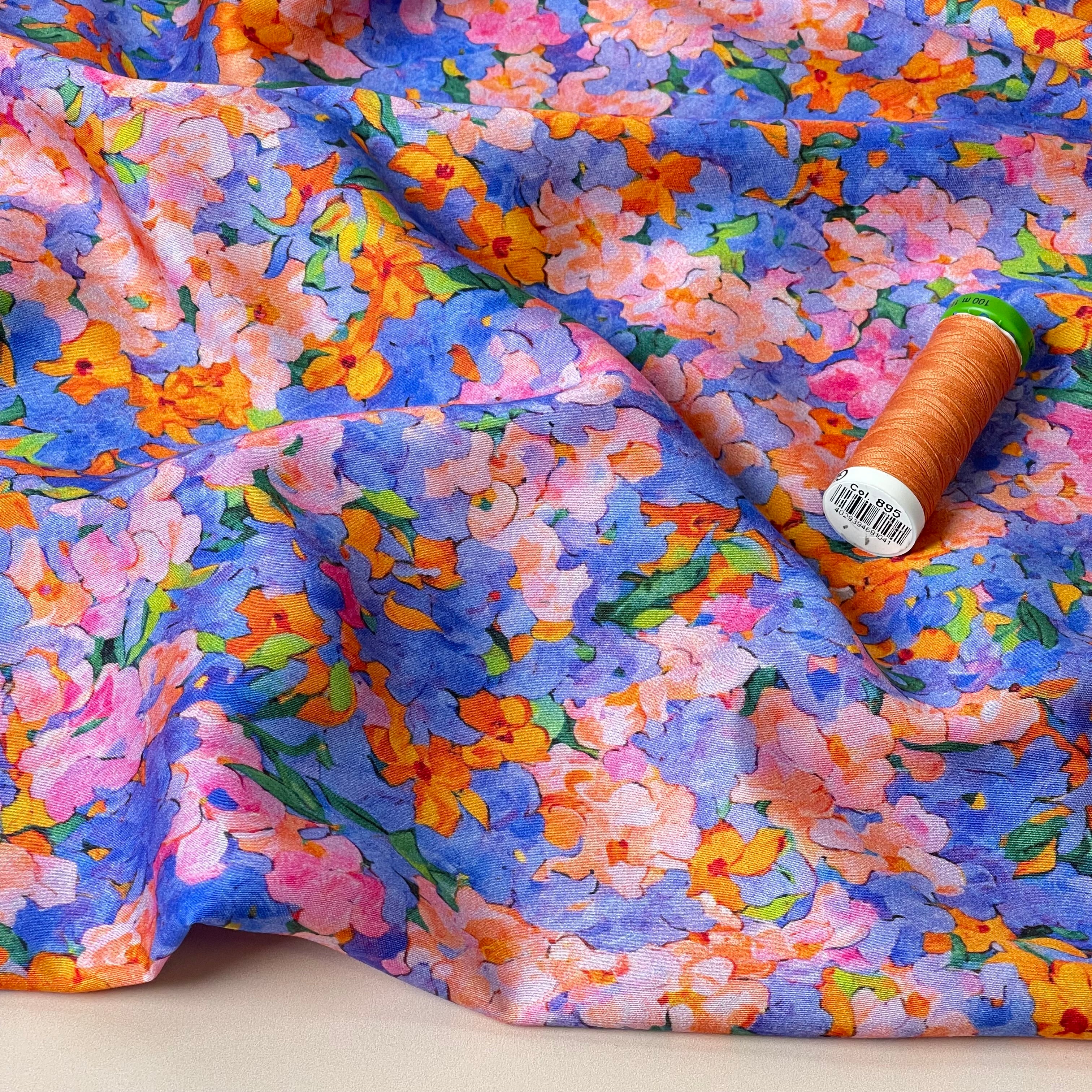 Evening Flowers Viscose Sateen Fabric