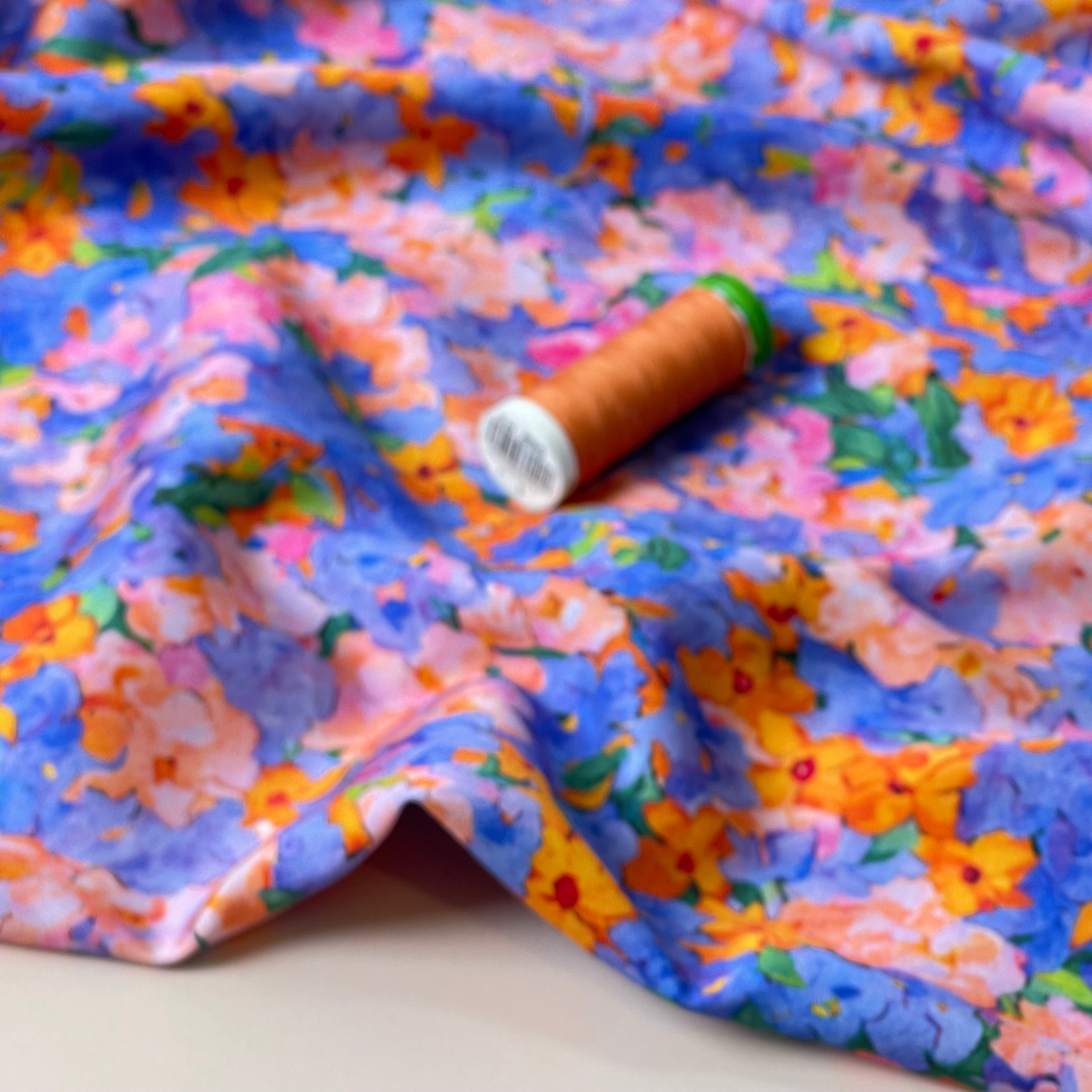 Evening Flowers Viscose Sateen Fabric