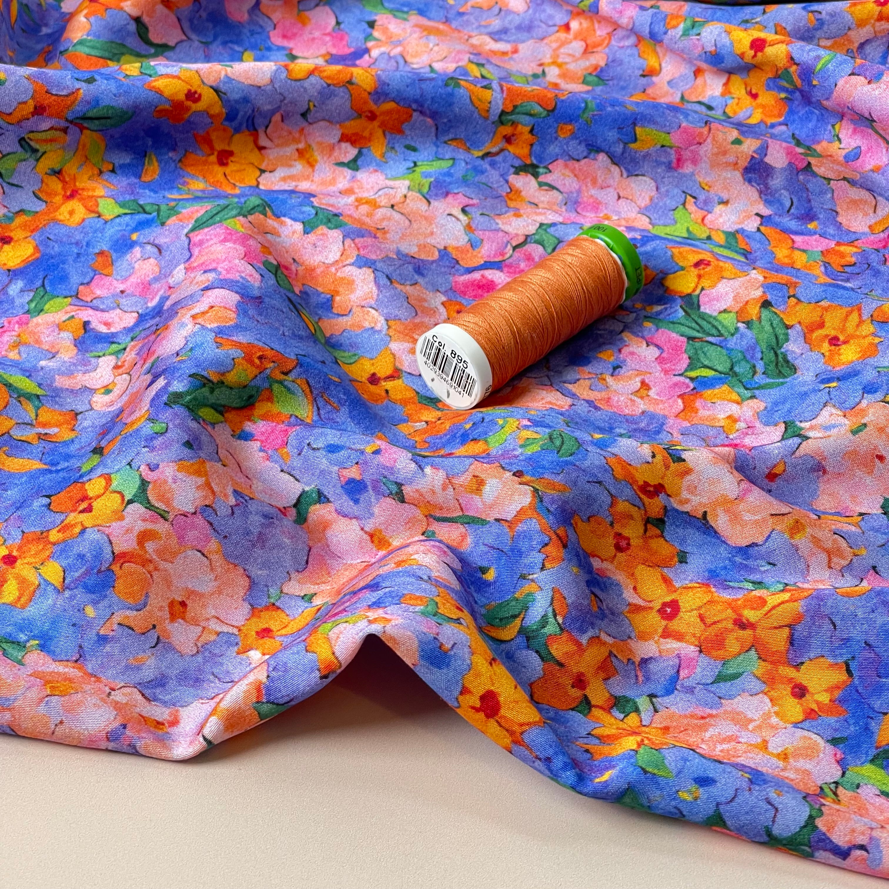 Evening Flowers Viscose Sateen Fabric