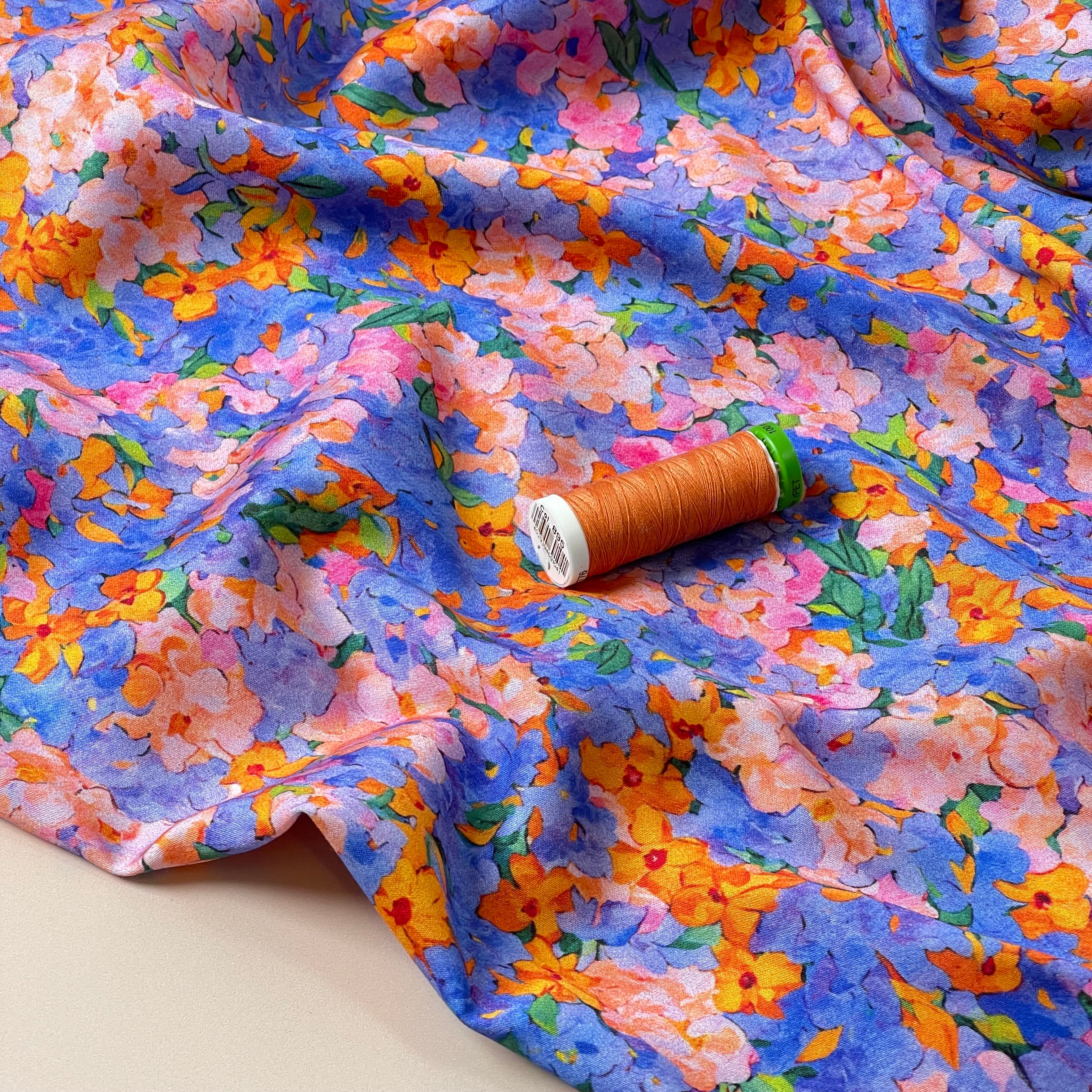 Evening Flowers Viscose Sateen Fabric