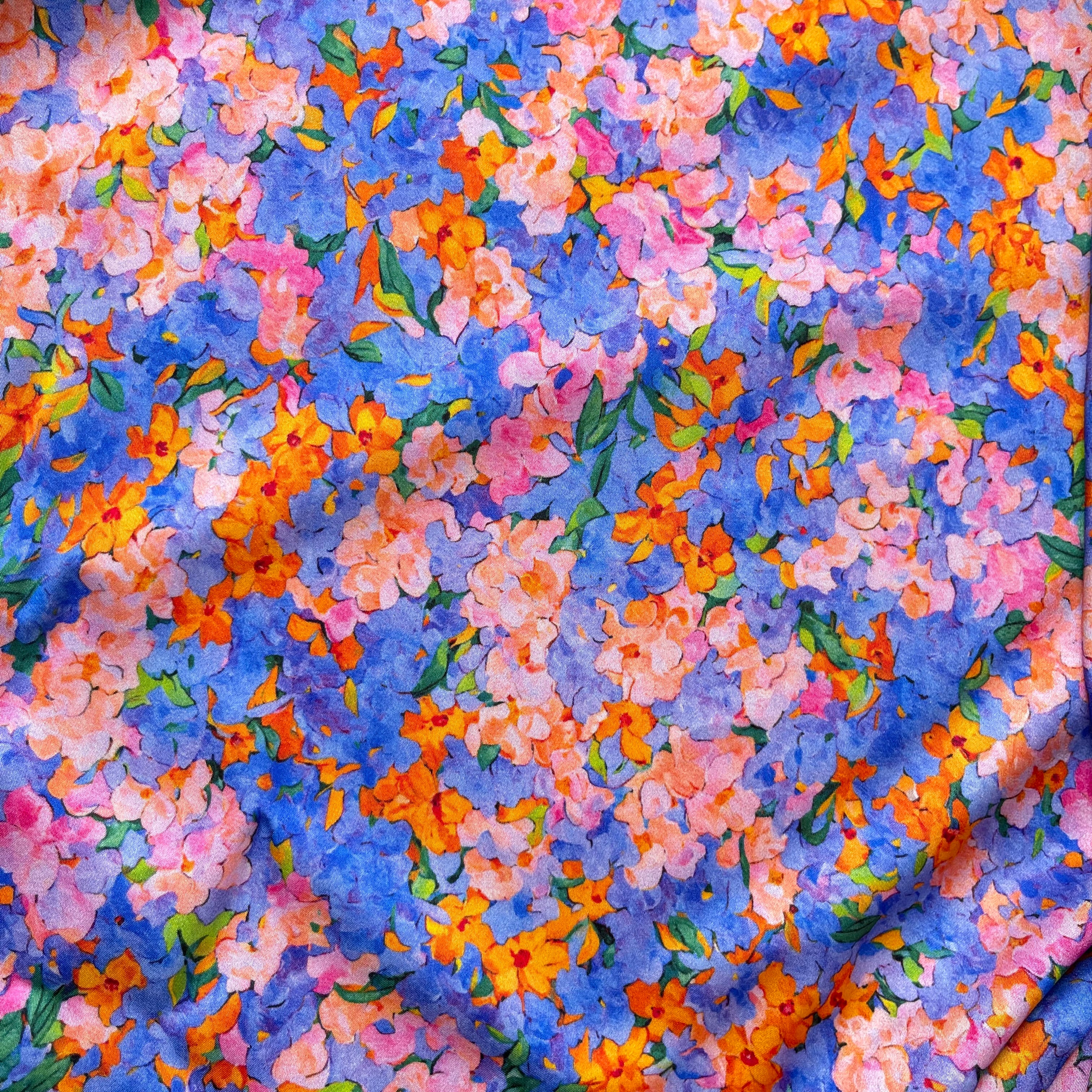 Evening Flowers Viscose Sateen Fabric