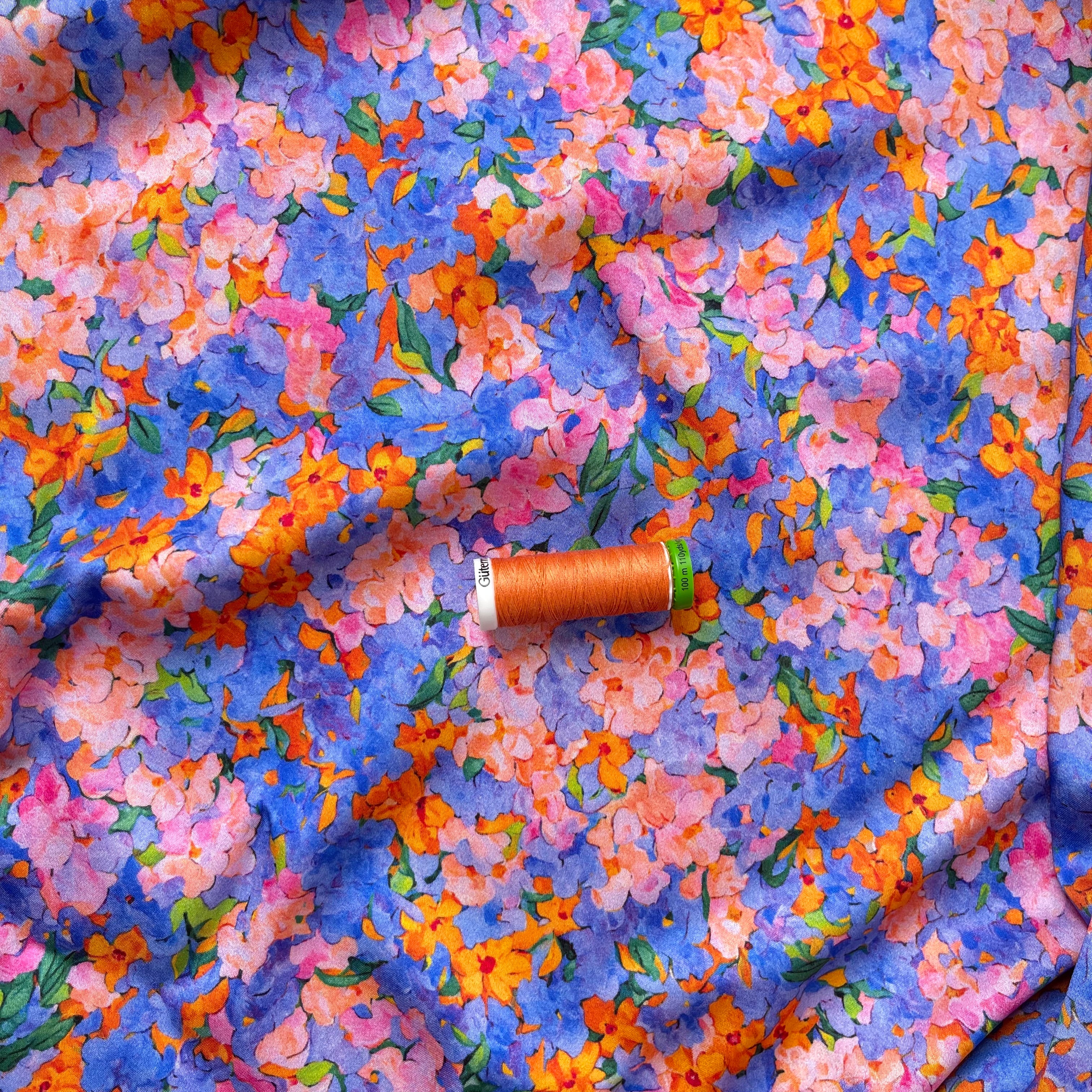 Evening Flowers Viscose Sateen Fabric