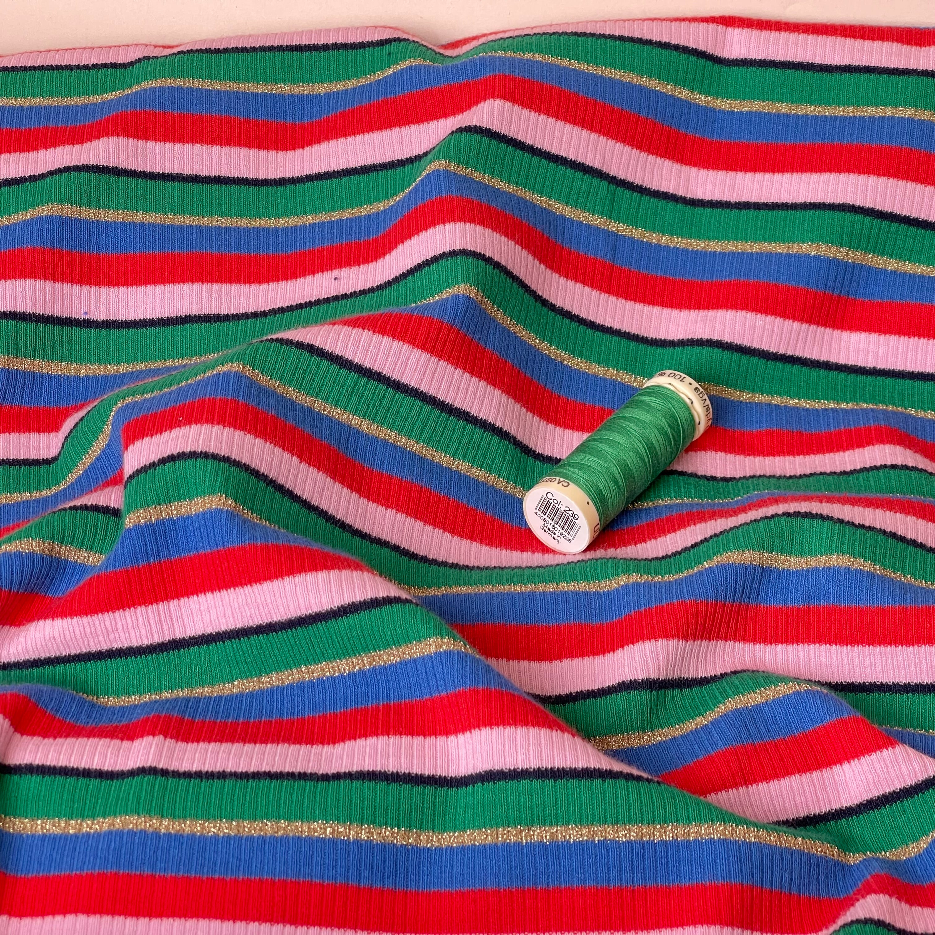 Sparkle Yarn Dyed Striped Cotton Ribbed Jersey with Lurex