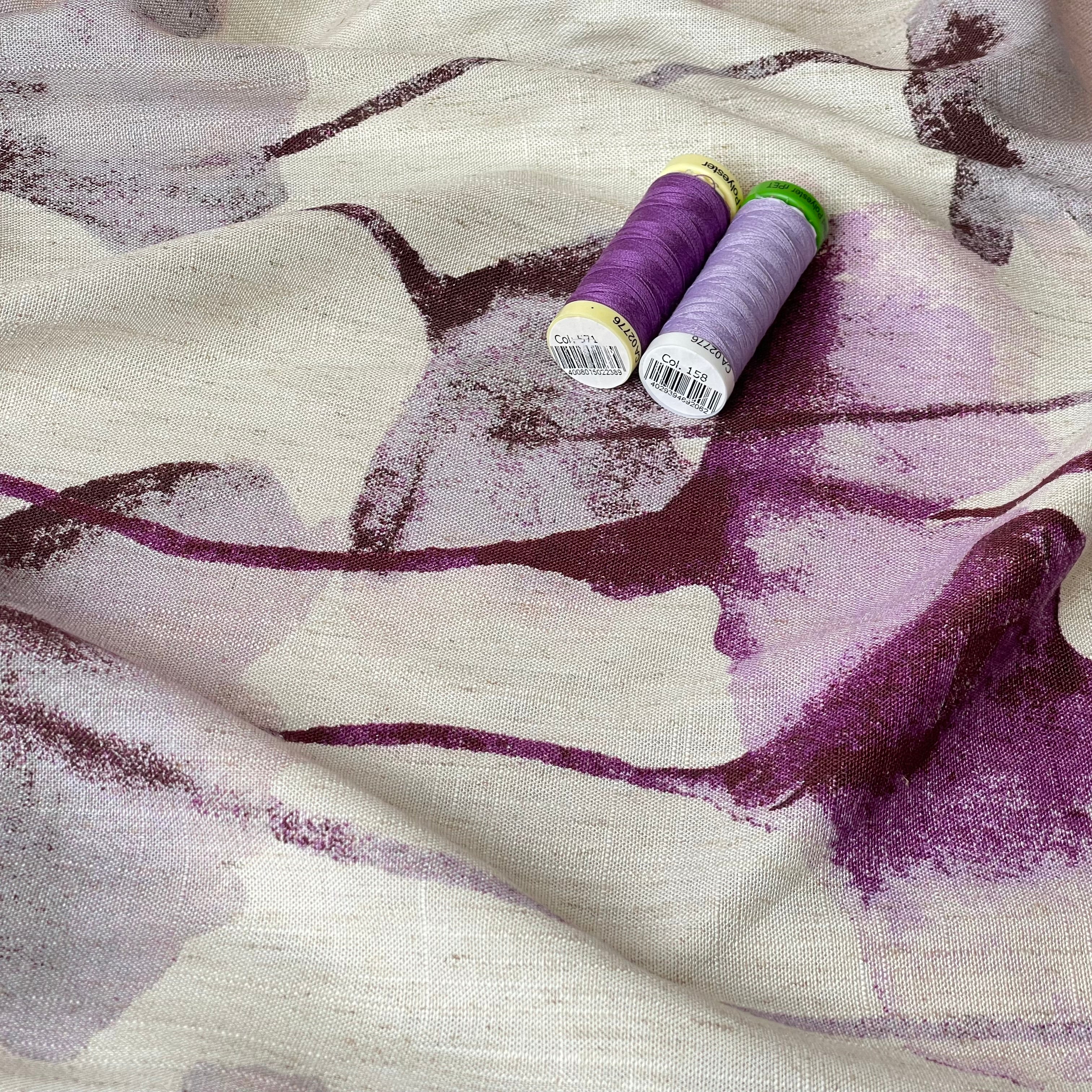 REMNANT 0.29 metres - Purple Gingko Viscose Linen Fabric