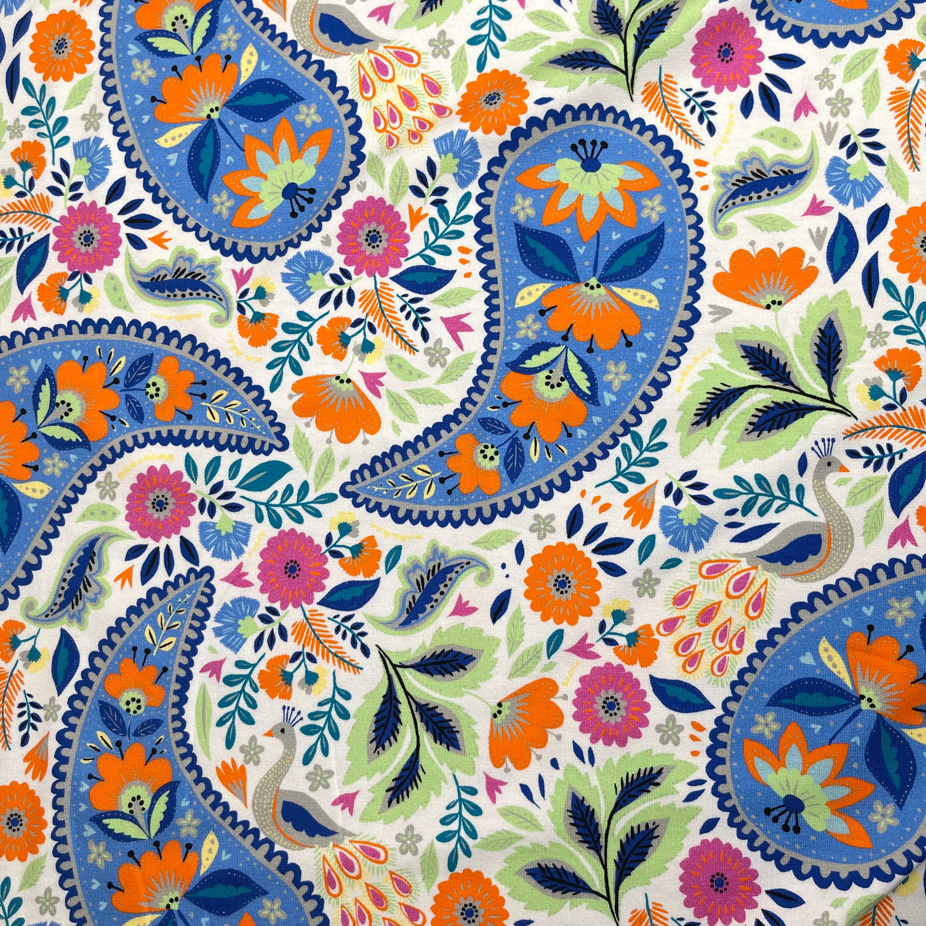 REMNANT 1.5 Metres - Spring Garden on White Cotton Jersey Fabric