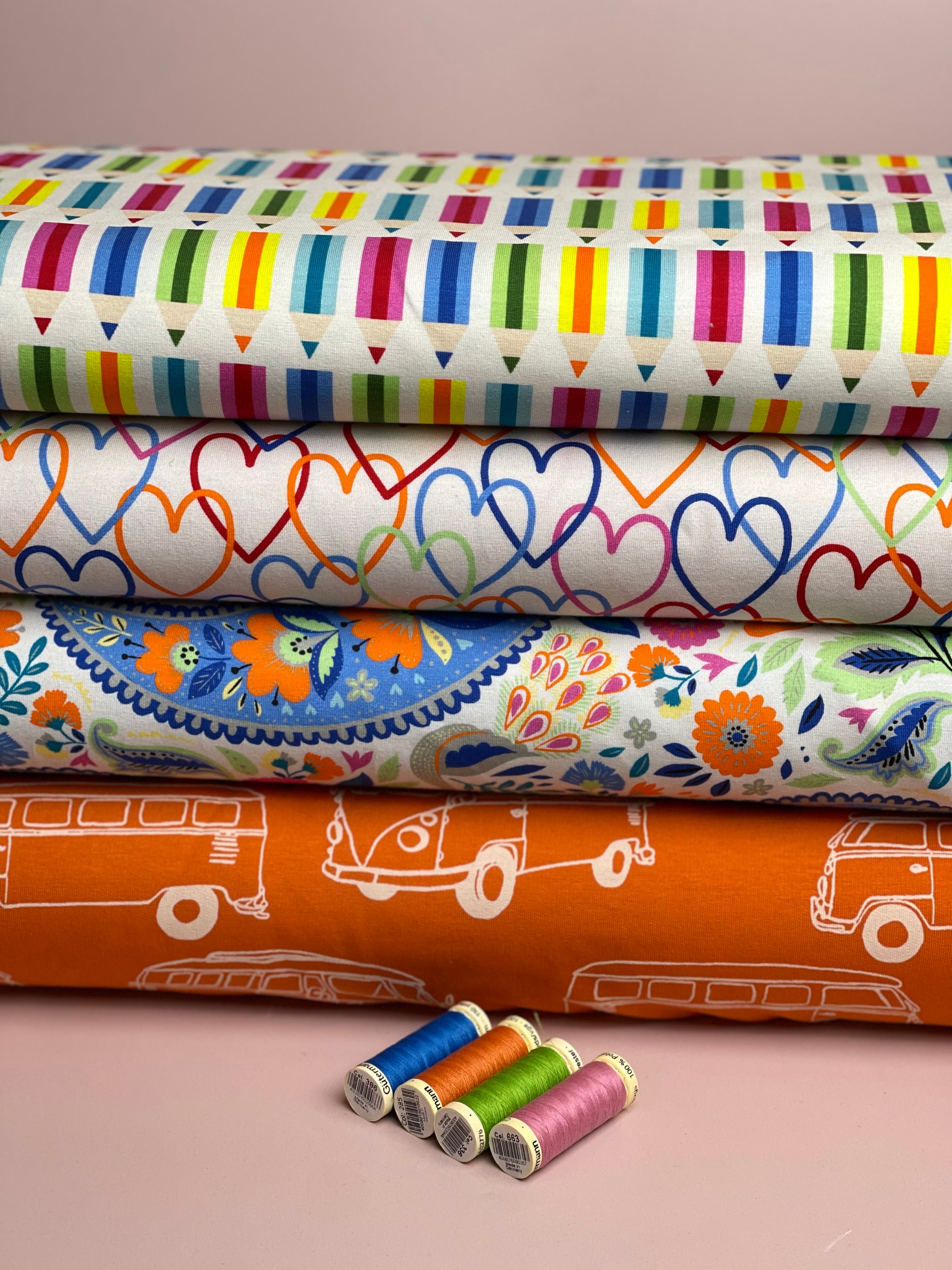 REMNANT 1.5 Metres - Spring Garden on White Cotton Jersey Fabric