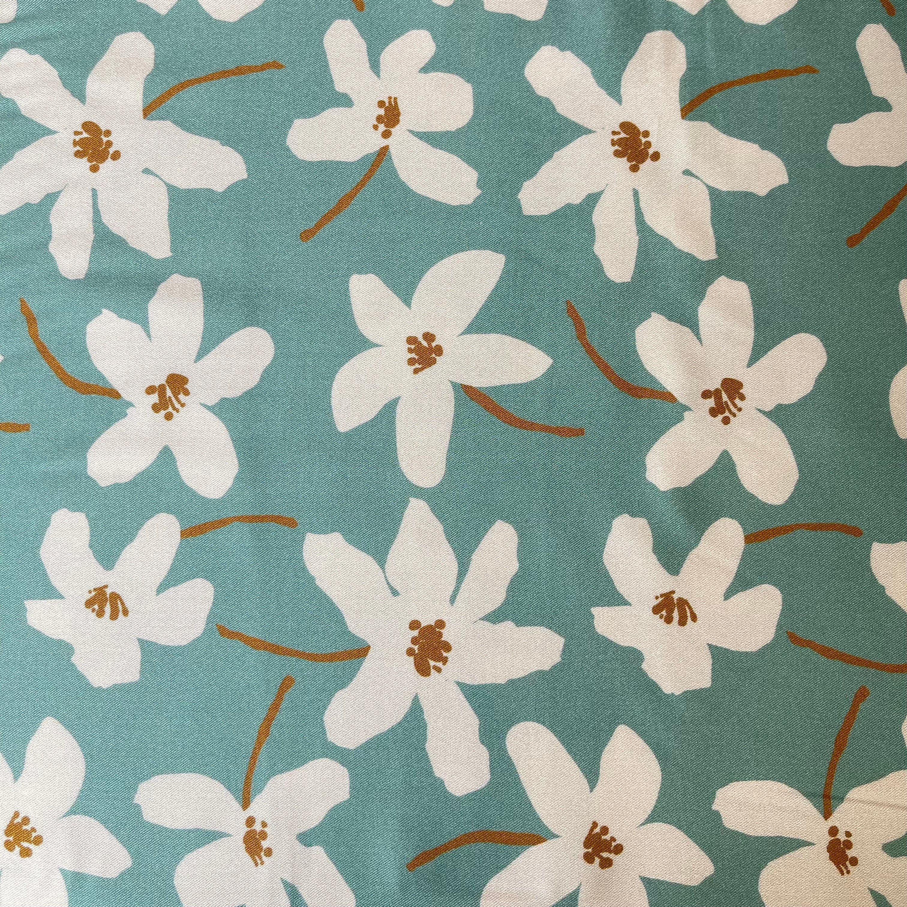 REMNANT 0.38 Metre - Light & Lush - White Flowers on Mint Viscose Twill Fabric