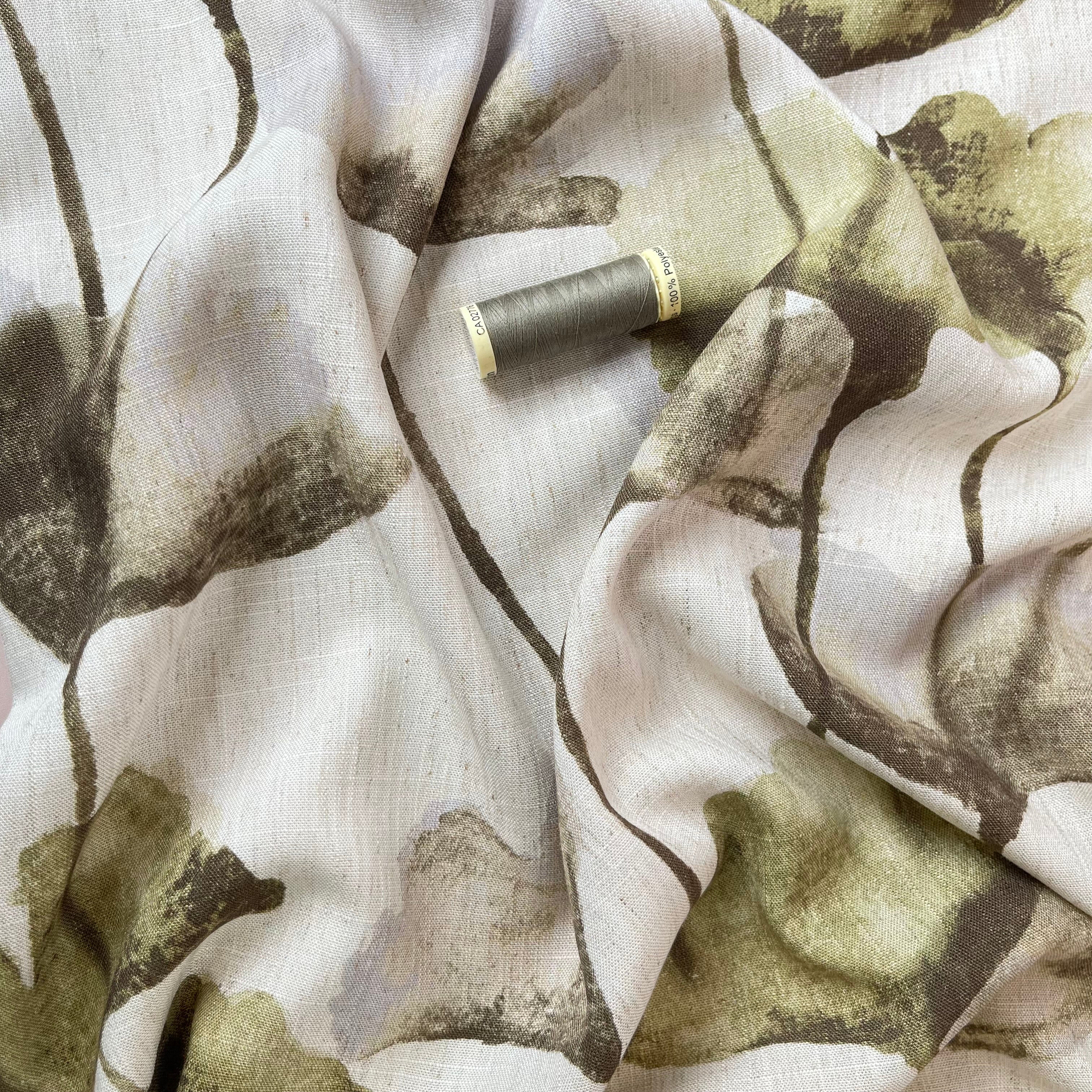 Olive Gingko Viscose Linen Fabric
