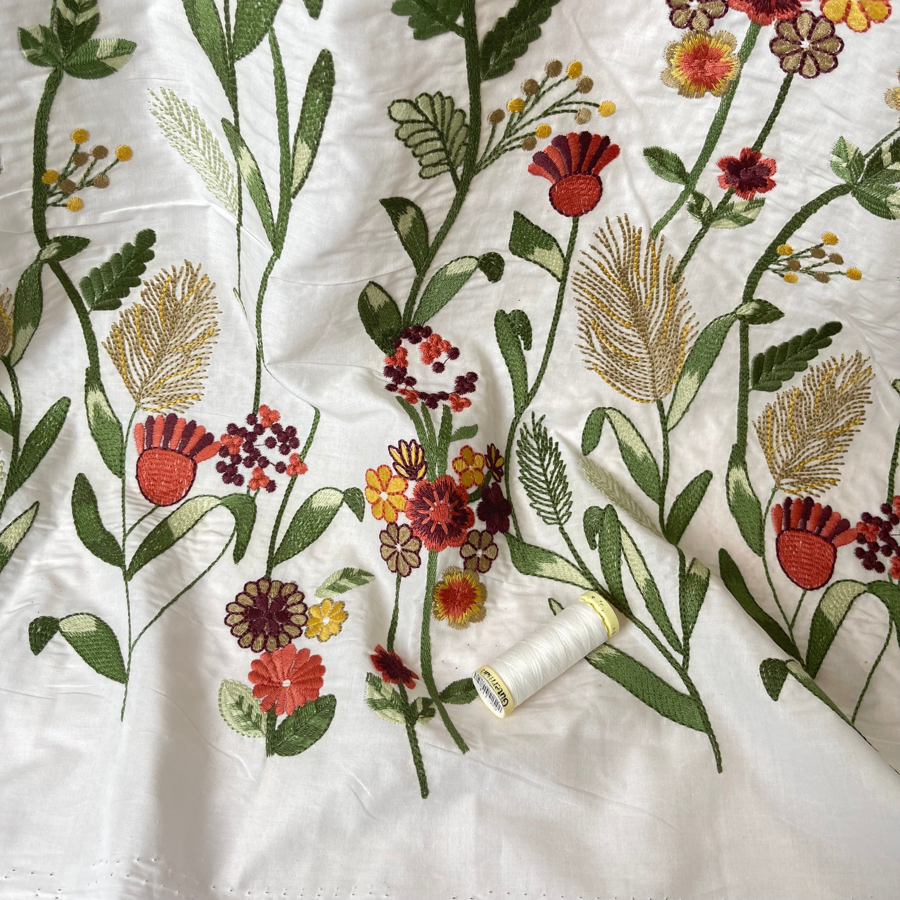 Floral Border Embroidered Cotton Fabric