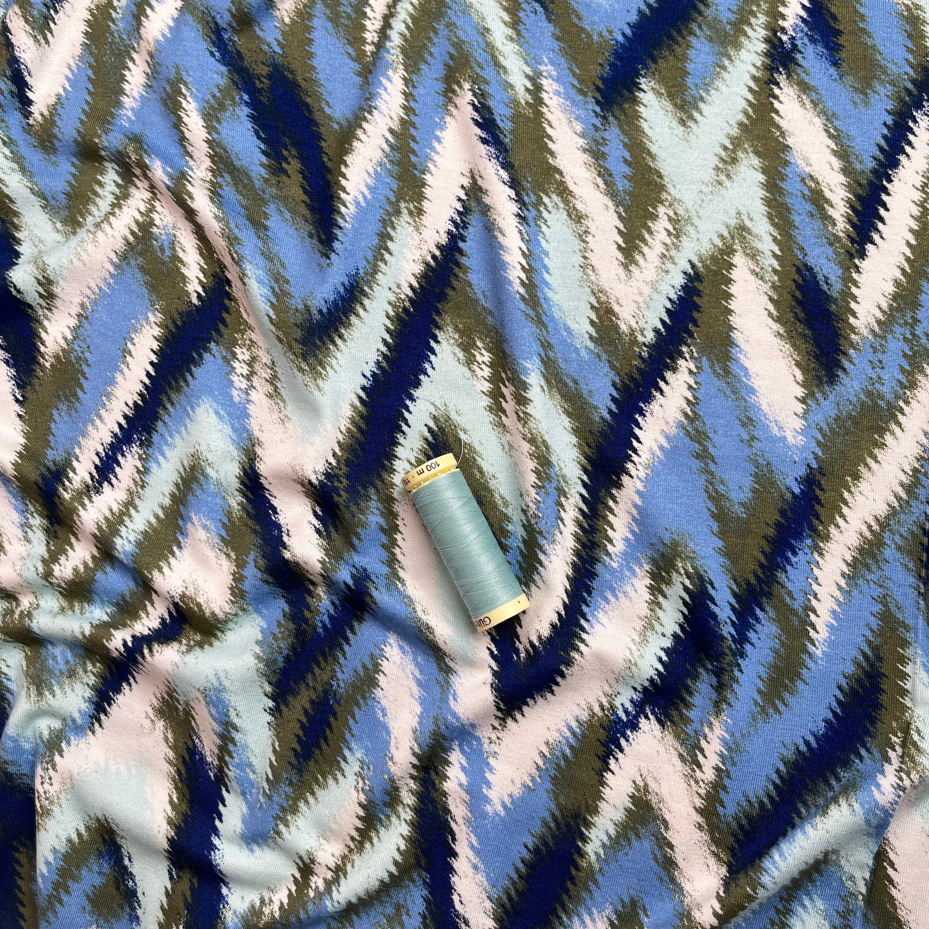 Painted Chevrons Light Blue Viscose Jersey Fabric