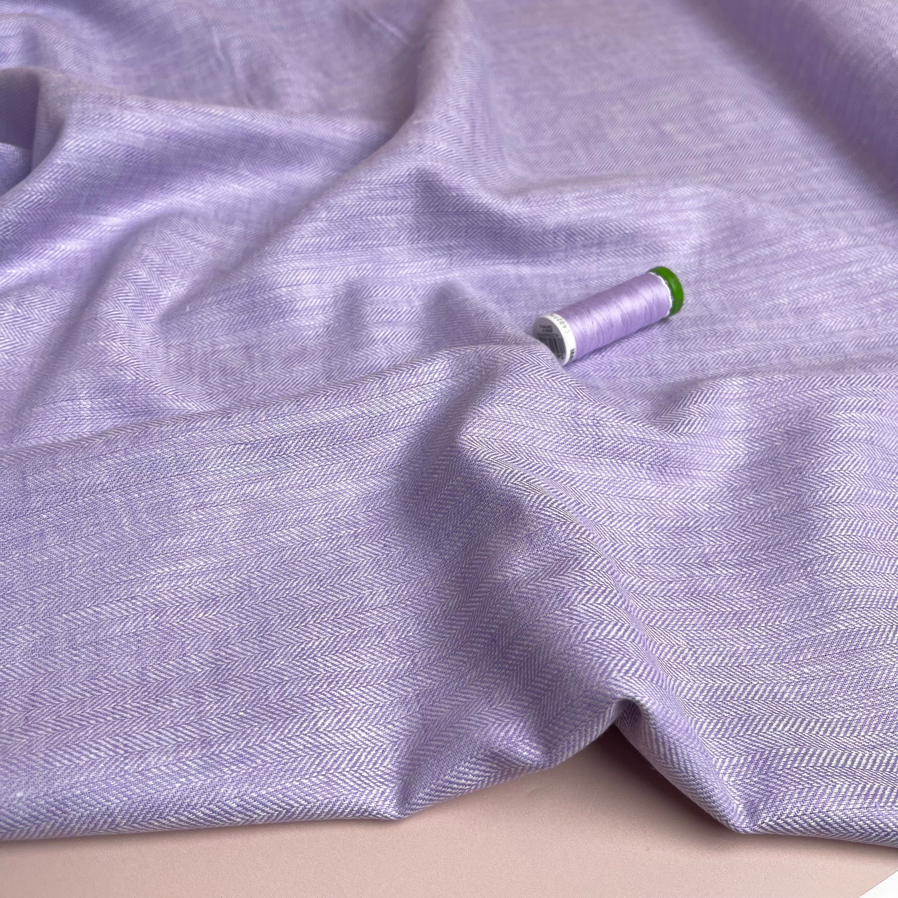 REMNANT 1.8 Metres - Chevron Lilac Linen Cotton Twill