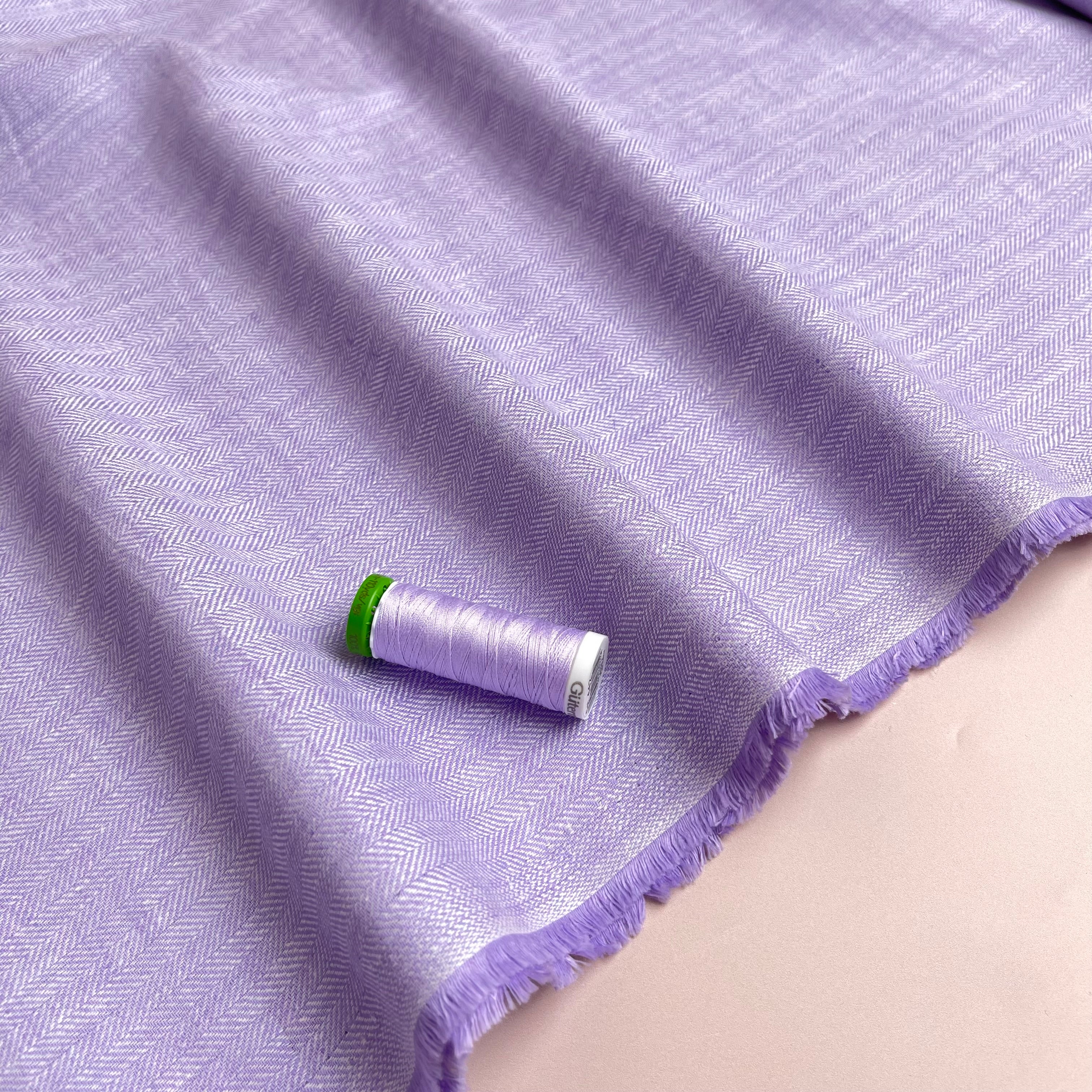 REMNANT 1.8 Metres - Chevron Lilac Linen Cotton Twill