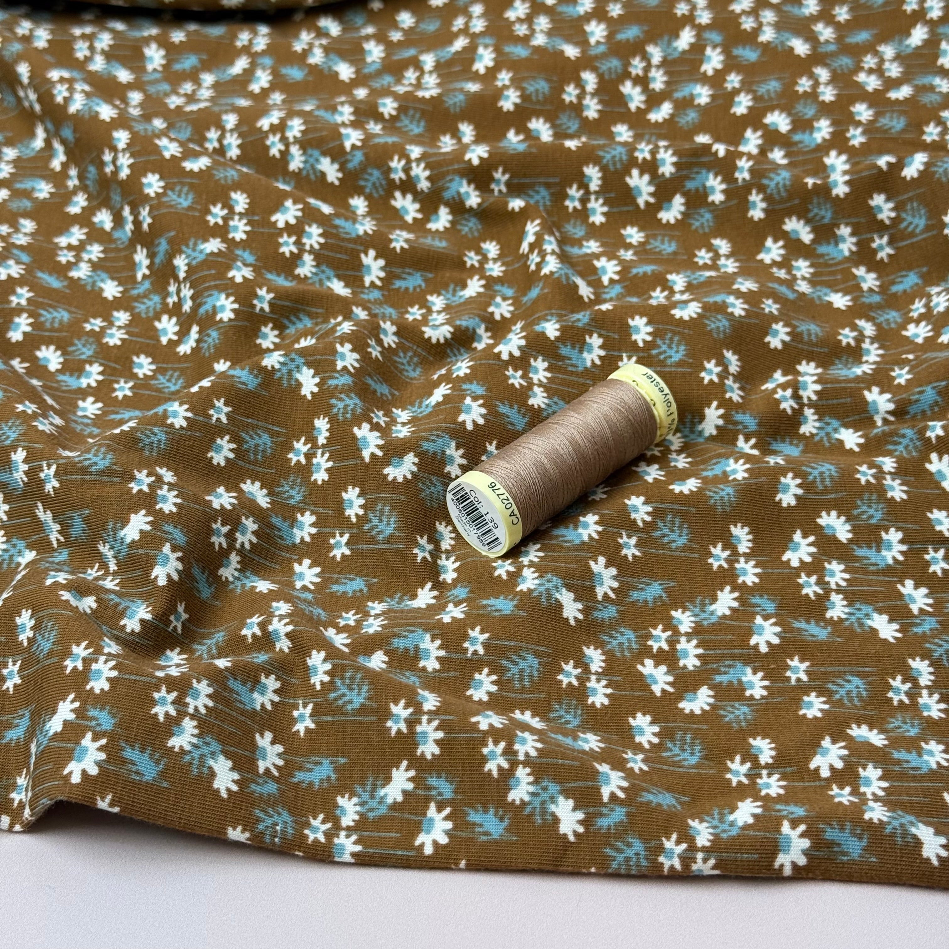 Autumn Daisies Cotton Jersey Fabric