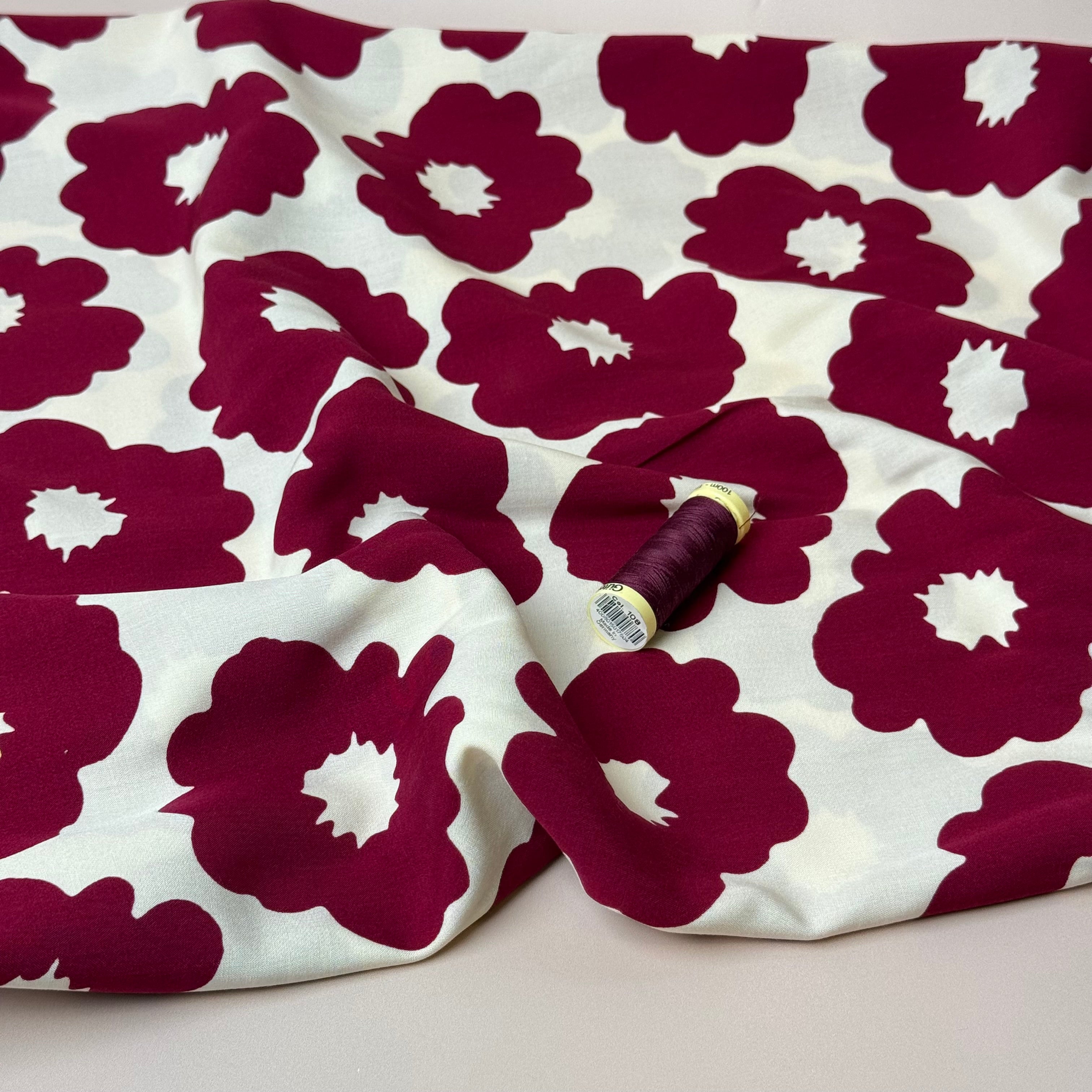 Graphic Flowers Magenta Viscose Poplin Fabric