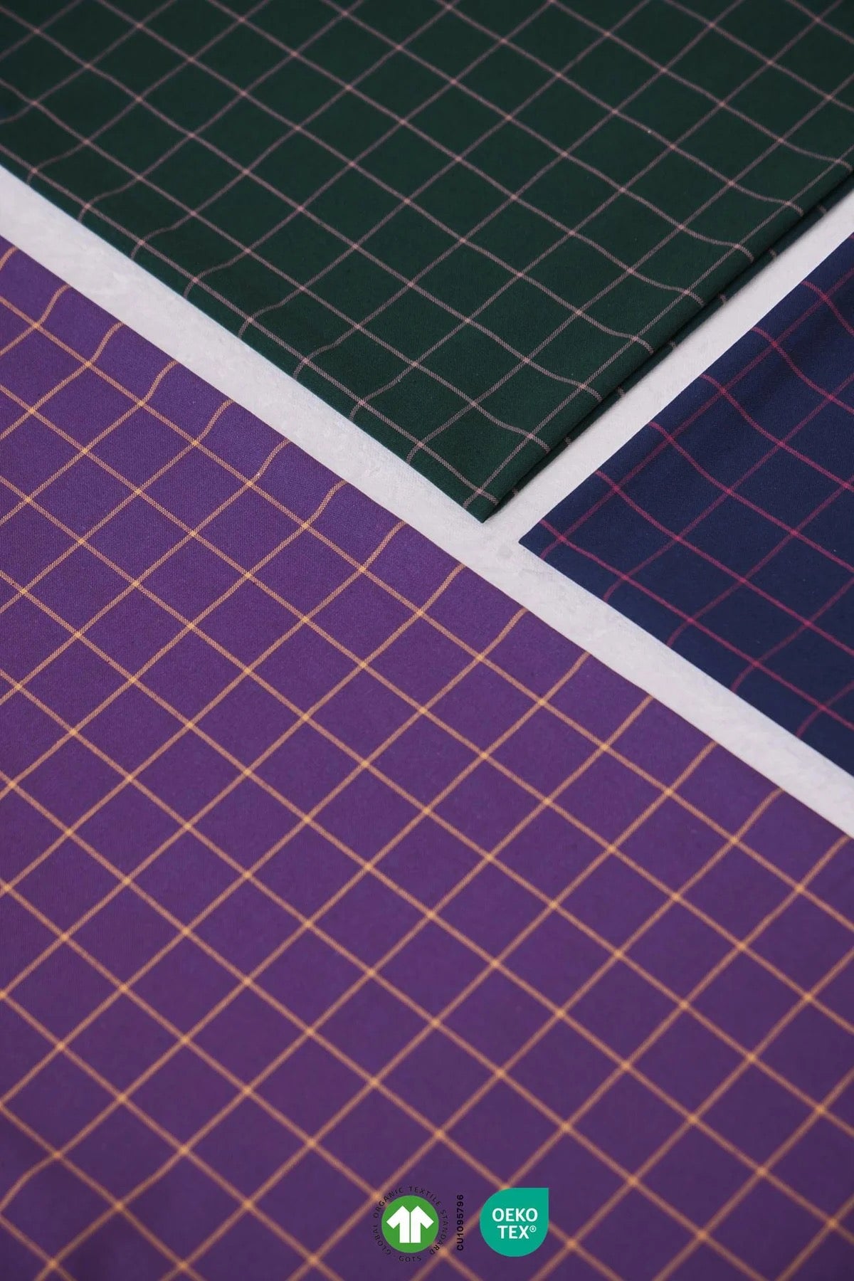 REMNANT 0.62 Metre - Organic Cotton Oxford Checks - Plum/Dry Mustard