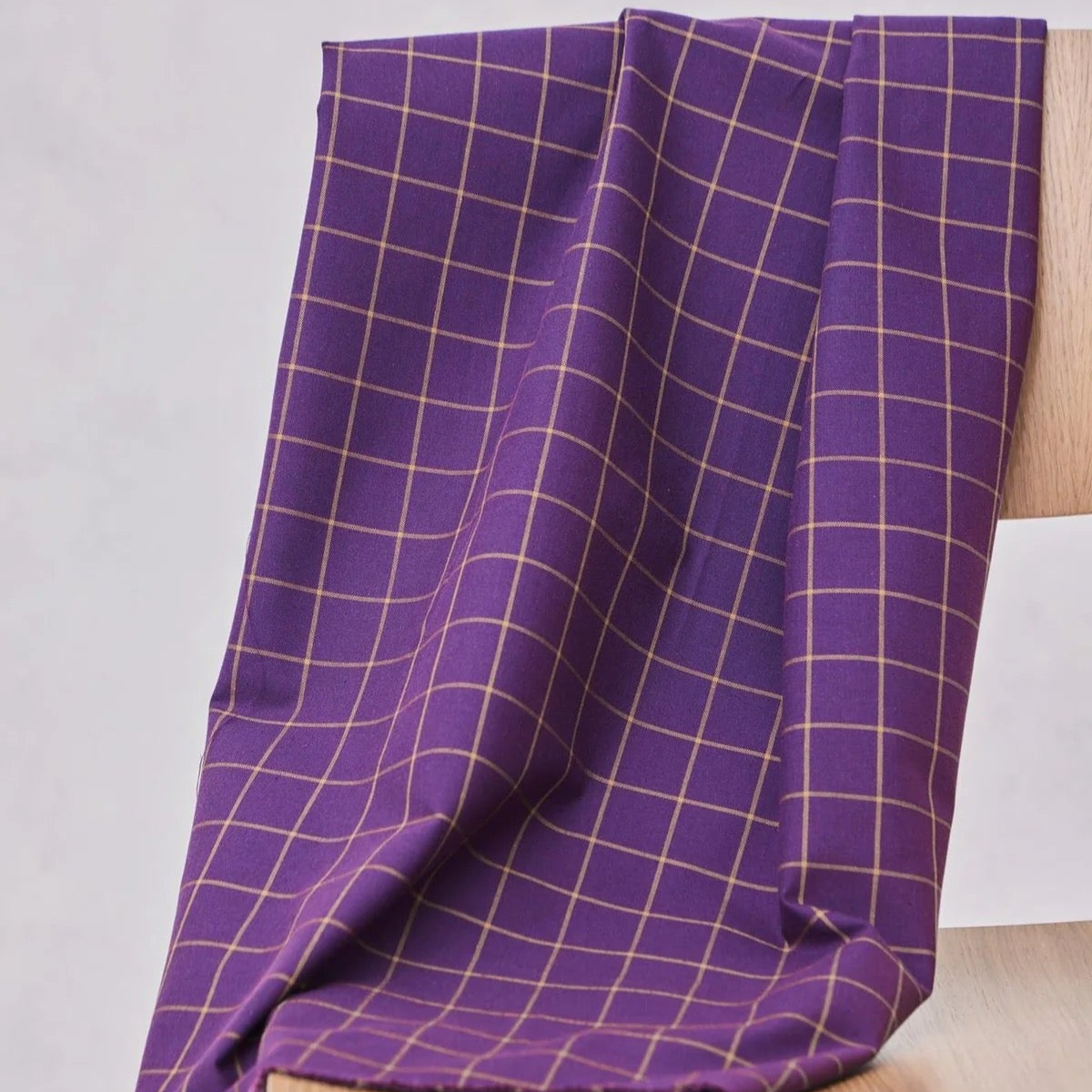 REMNANT 0.62 Metre - Organic Cotton Oxford Checks - Plum/Dry Mustard