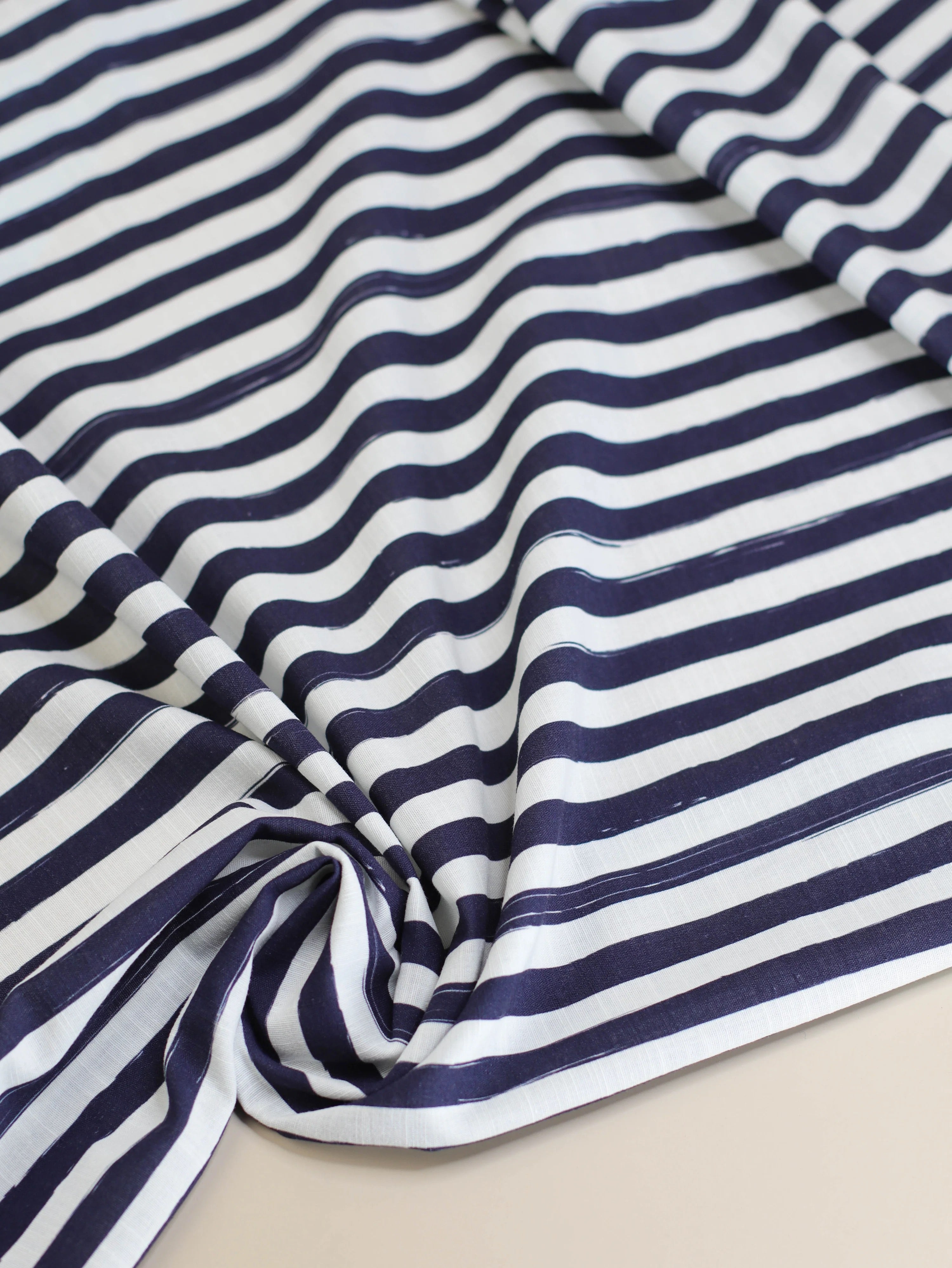 REMNANT 0.39 Metre - Mind The MAKER - Lined Up Linen Cotton in Night