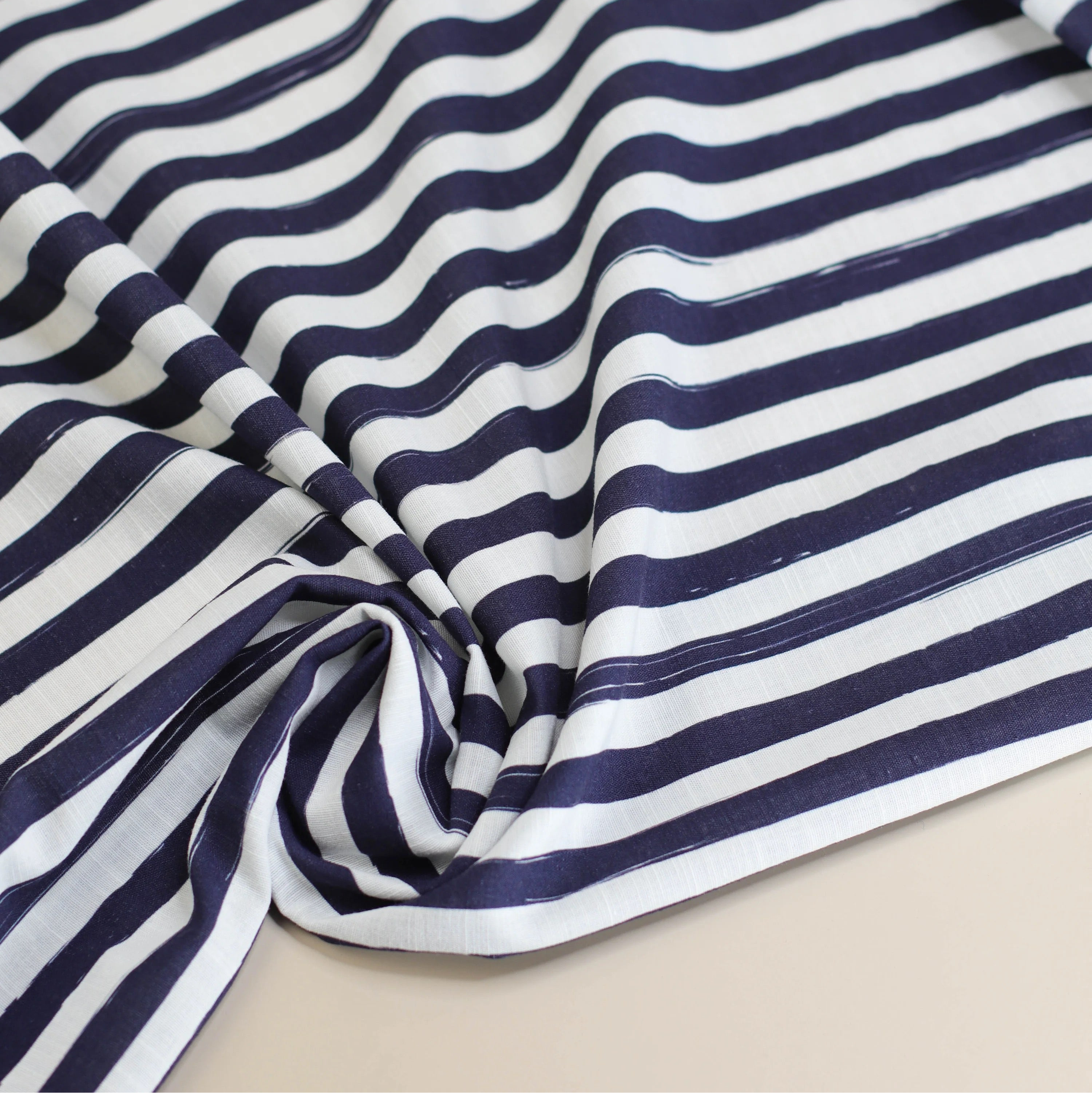 REMNANT 0.39 Metre - Mind The MAKER - Lined Up Linen Cotton in Night