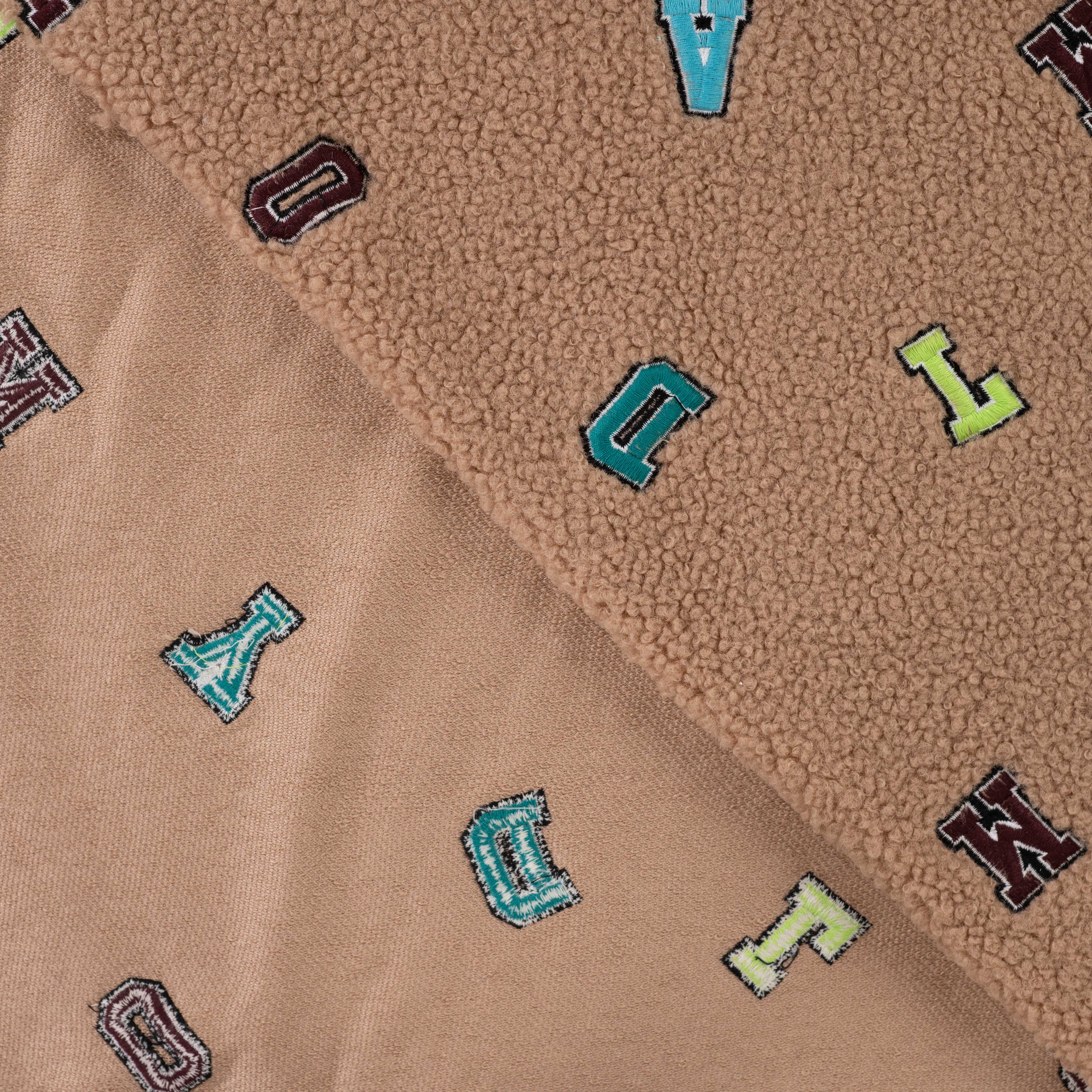 Teddy Boucle with Embroidered Letters Coating Fabric